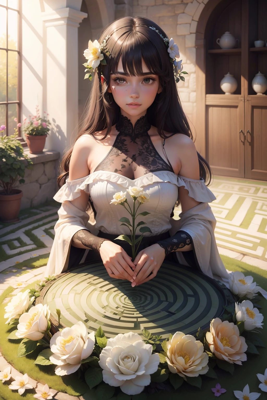 labyrinths of, flower, (Masterpiece, Best quality, High quality, A high resolution, Ultra-detailed),