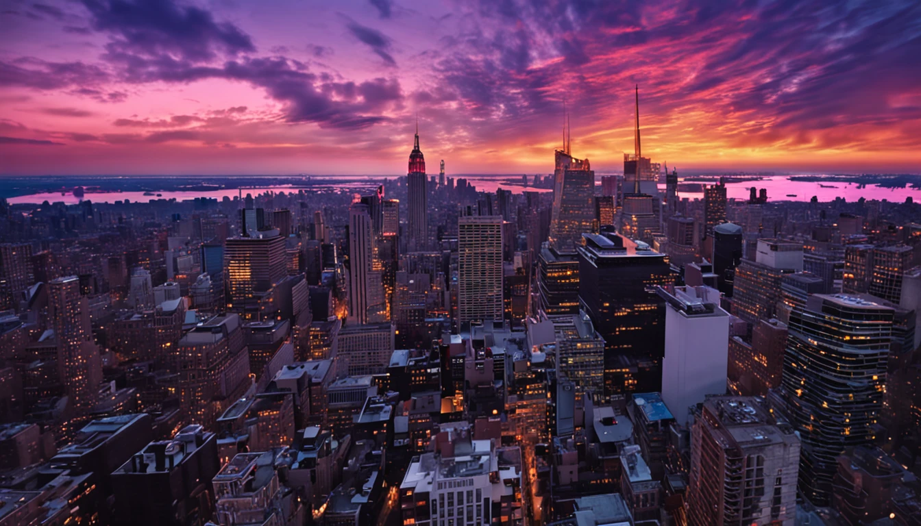 Blue-purple sunset in New York City
