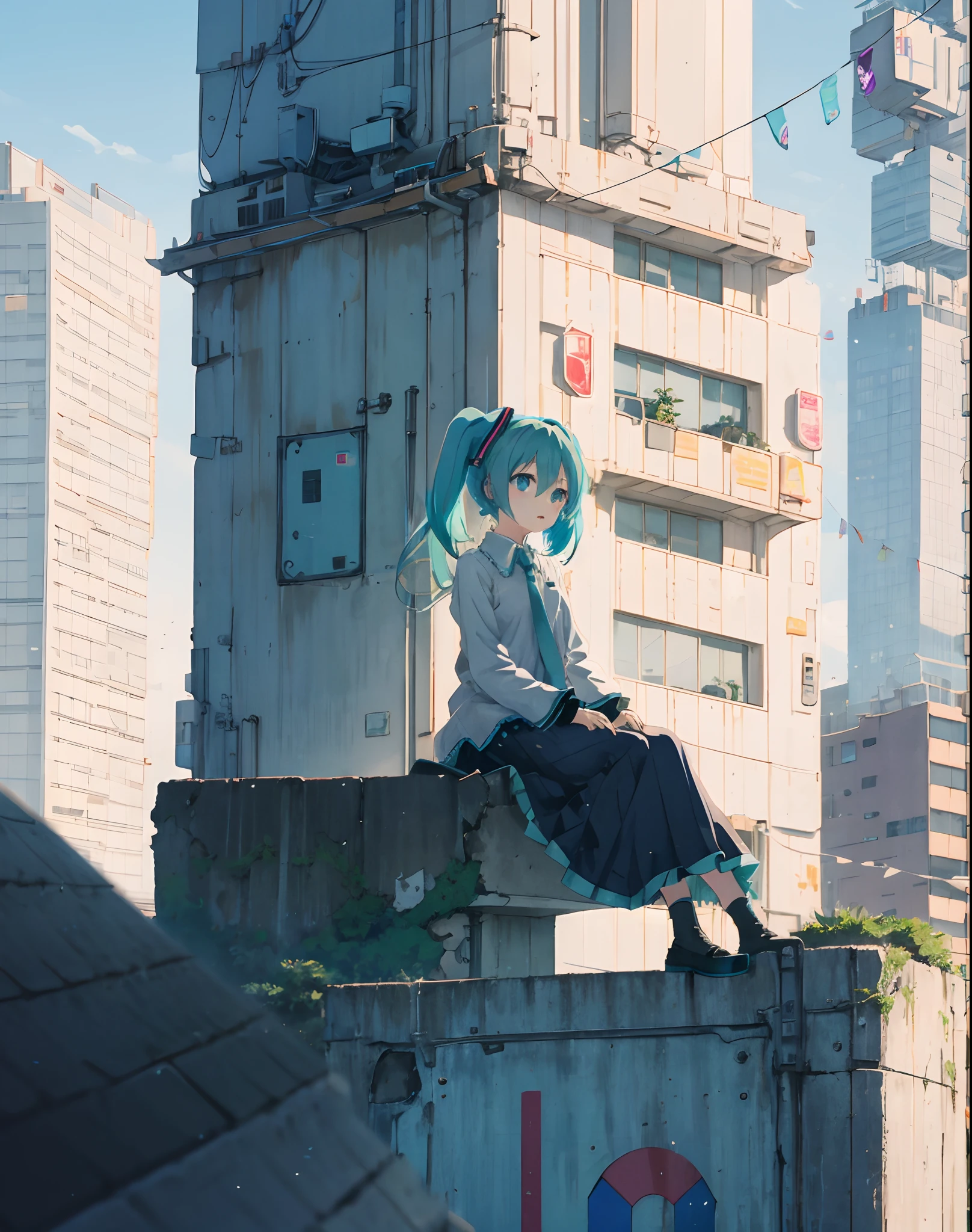 Hatsune Miku,Sit on a tall building