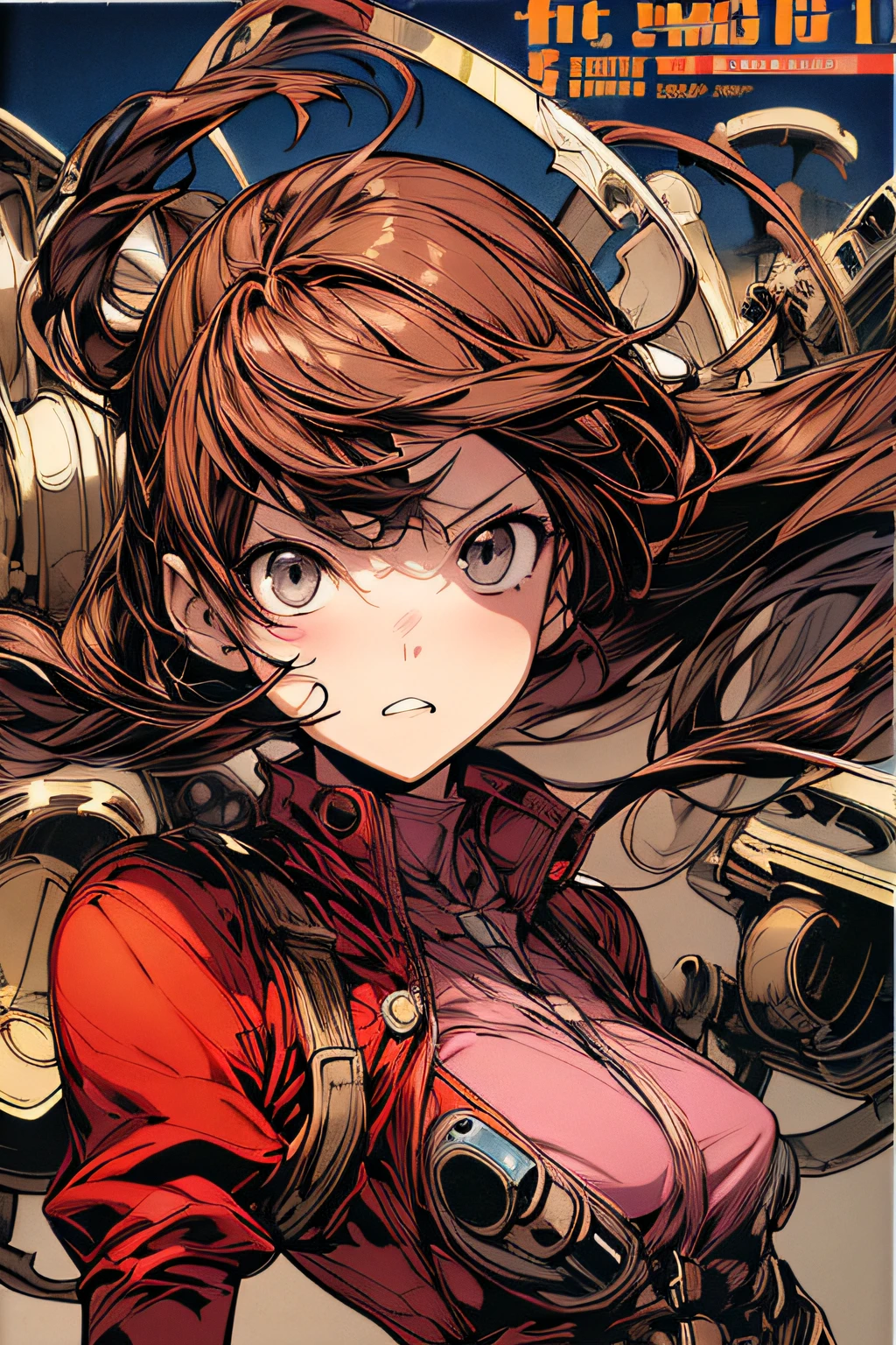 (comic book style),(linear art_Anime),(masutepiece, Best Quality, ),(Laura Bad Picture:1.2),(Lora Add Details:1.0),8K, Flat color:0.8,1girl in,steampunc、machinery background