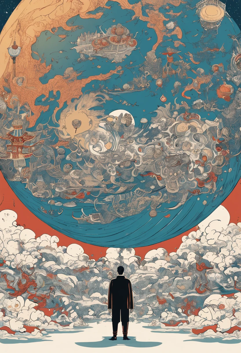 Close-up of a man holding a blue ball in a cloud, a massive celestial giant god, the god emperor of mankind, ( ( The king of artificial intelligence art ) ), emperor of the known universe, 千 葉 雄 大, god emperor, The king of artificial intelligence art, 中 国 鬼 节