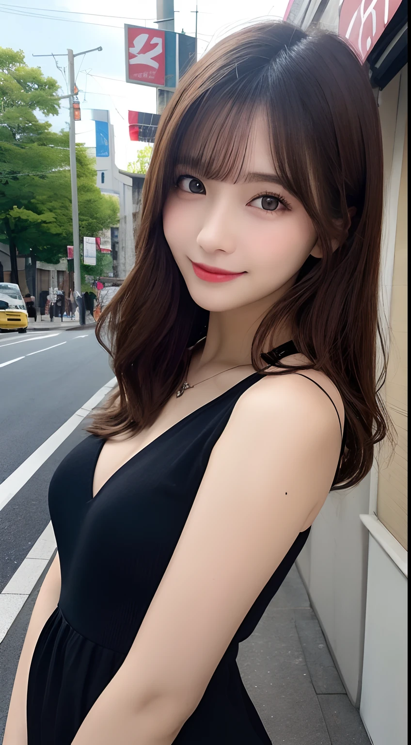masutepiece, Best Quality, Illustration, Ultra-detailed, finely detail, hight resolution, 8K Wallpaper, Perfect dynamic composition, Beautiful detailed eyes, Women's Fashion Summer,Medium Hair,Small breasts natural color lip, Bold sexy poses,Smile,Harajuku、20 years girl、Cute、Sexy shot looking at camera