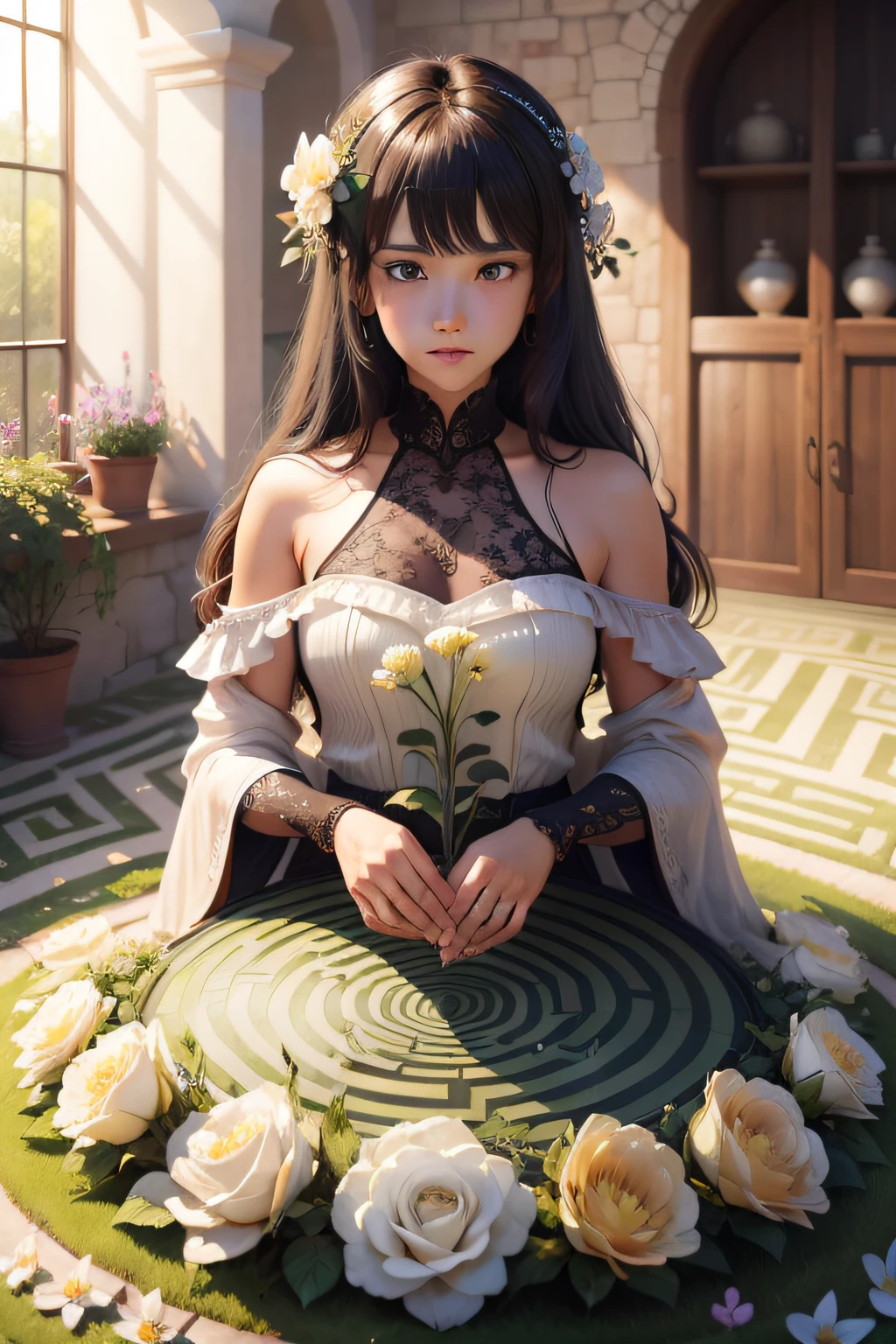 labyrinths of, flower, (Masterpiece, Best quality, High quality, A high resolution, Ultra-detailed),