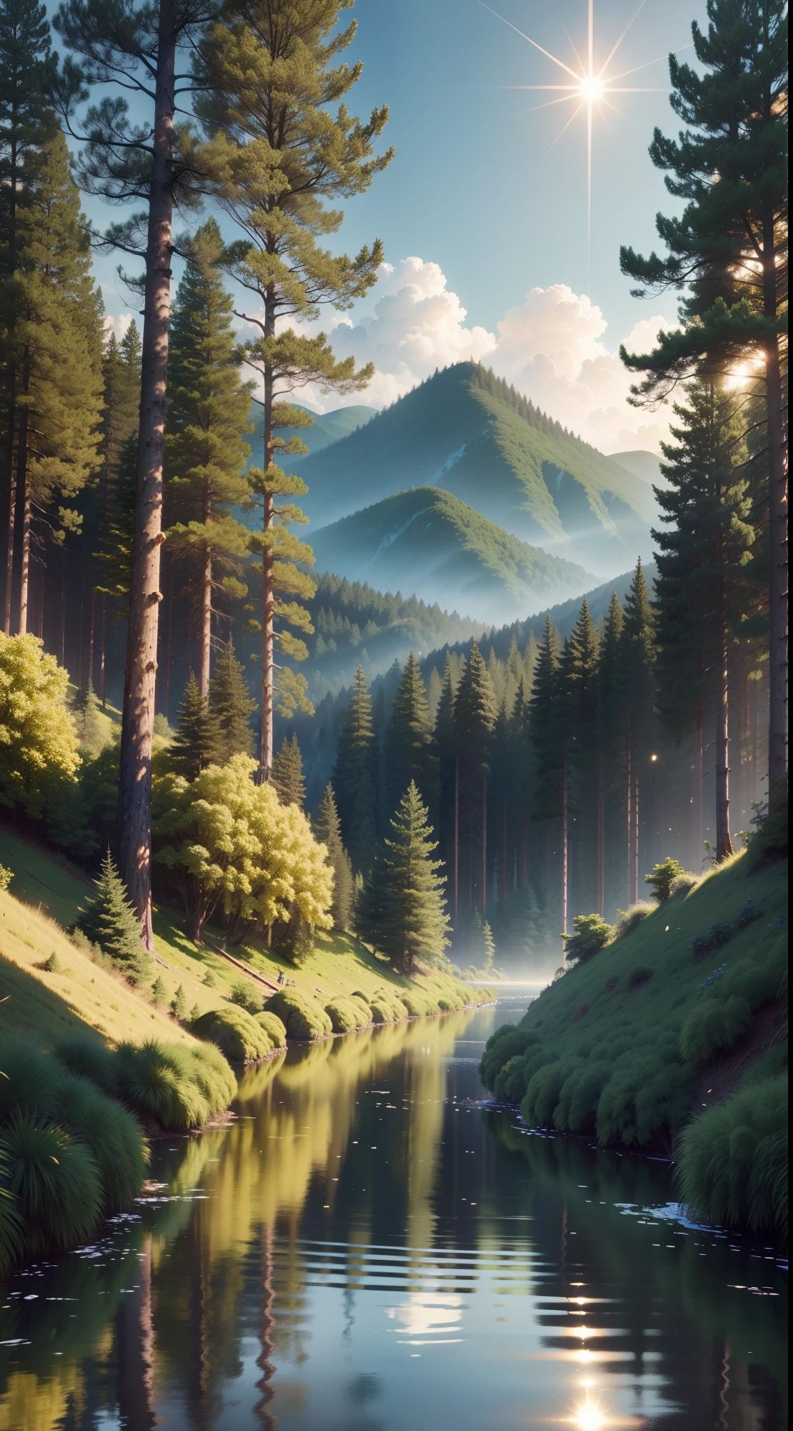 Ridiculous resolution, A high resolution, ultra - detailed,, suns, ln the forest, afloat,High hills