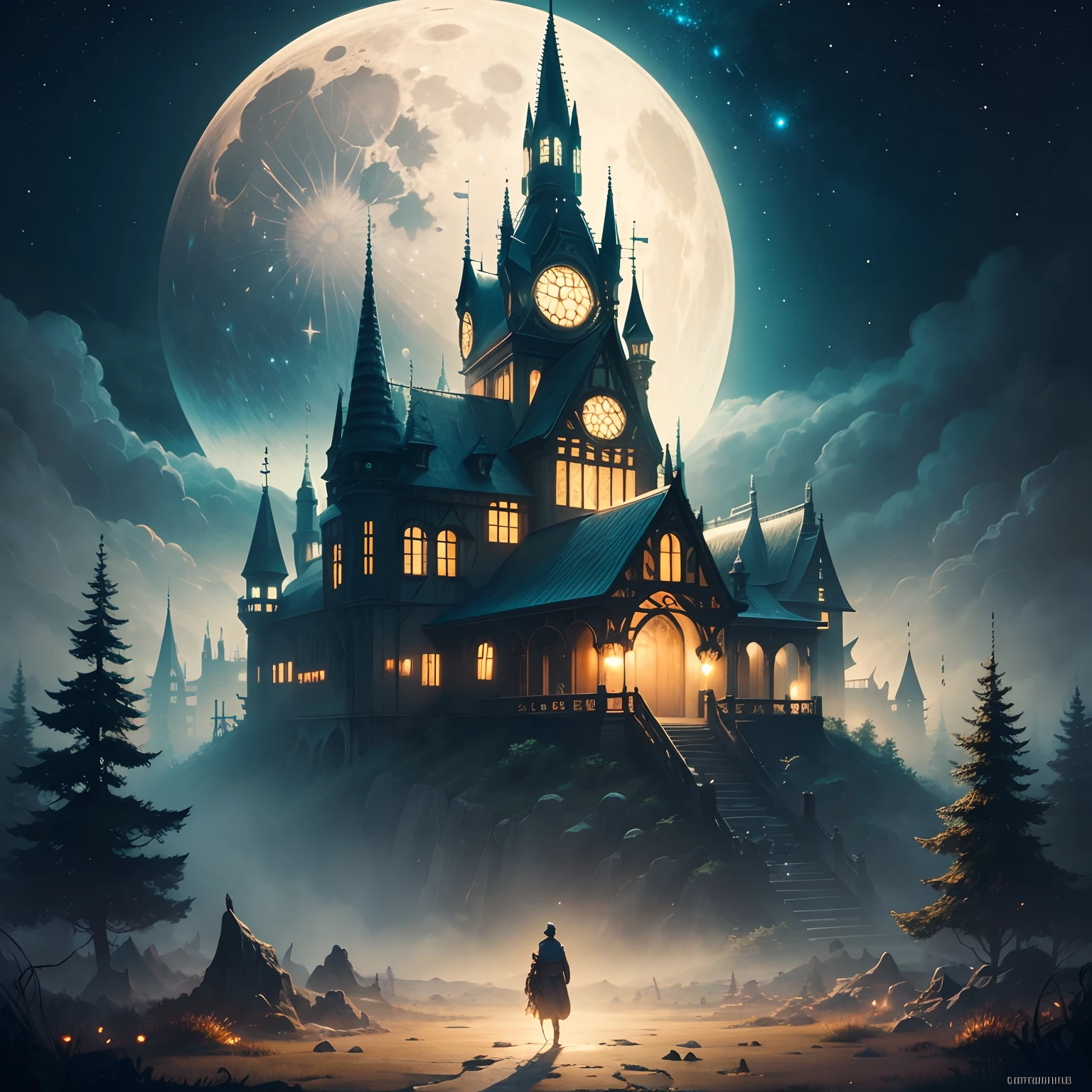 Lost land of Wrestling Legends, fantasy , magic, ink, acrylic, double exposure, mythological , best quality, , close up , night, ,moon, , fog, gloomy, Van Gogh, Craola, Dan Mumford, Andy Kehoe, Miyazaki, patchwork, ,2d, flat, cute, adorable, vintage, art on a cracked paper, , . storybook detailed illustration, cinematic, ultra highly detailed, tiny details, beautiful details, mystical, luminism, vibrant colors, complex background --auto