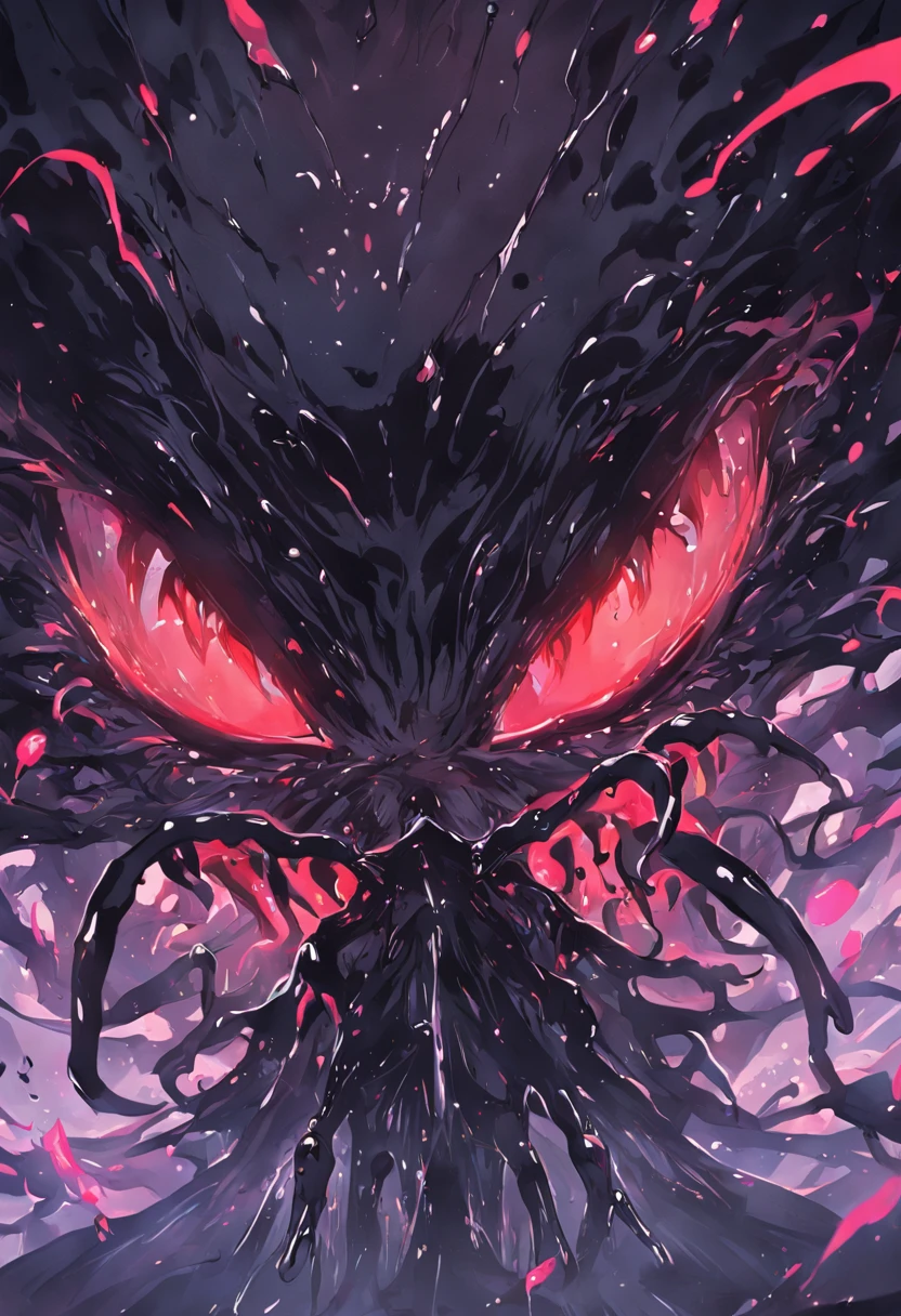 The black slime converges into a clump,A viscous black liquid drips from the huge eye,Black tentacles rise from the ground