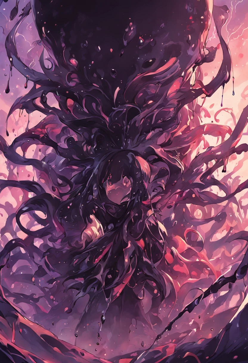 The black slime converges into a clump,A viscous black liquid drips from the huge eye,Black tentacles rise from the ground