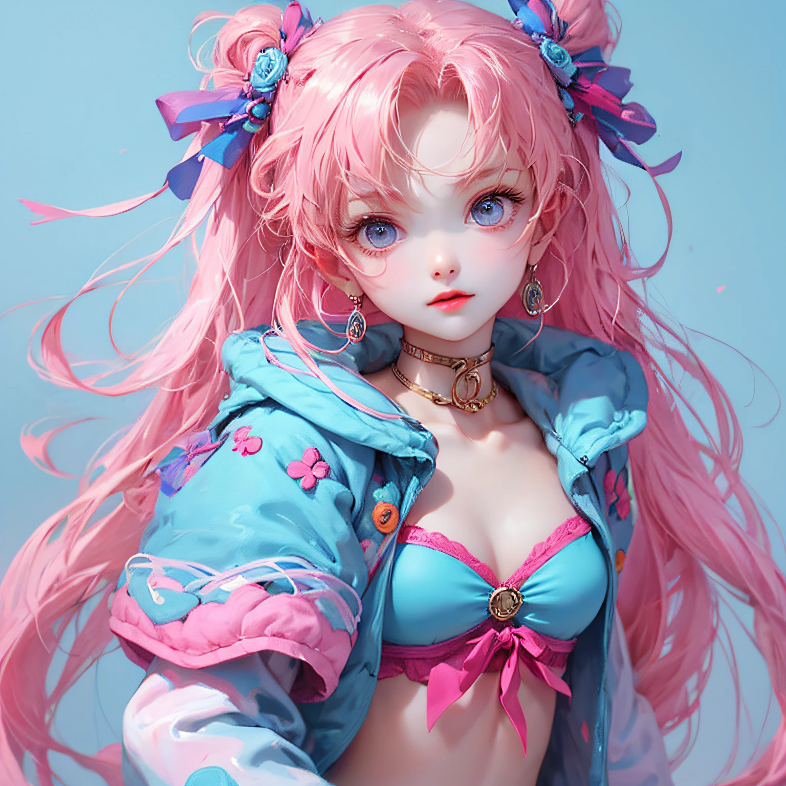 Light blue and pink color scheme，Sexy girl  ，tiny body，Petite,