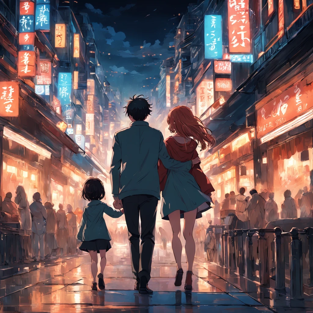 Man and a beautiful woman strolling hand in hand on the bustling street,Hair fluttering,The expression is sweet,The surroundings are full of warmth and well-being。