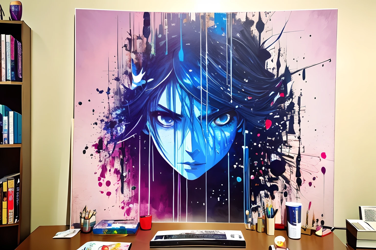 16k diverse graffiti art, Manga, Dynamic, Moonlight, Highly detailed, Digital painting, art  stations, concept-art, smooth, Sharp focus, illustration, paint splatter, Art by Carne Griffiths and Wadim Kashin