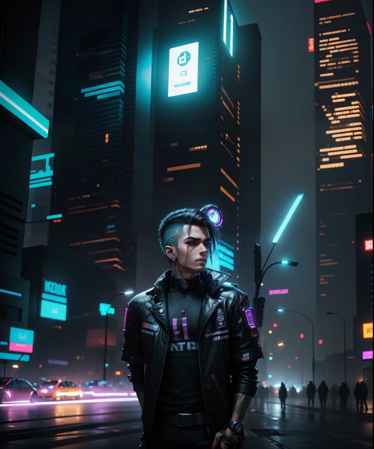 Change Background , Cyberpunk ,  Handsome Boy ,  Ultra HD  , 8K , Realistic
