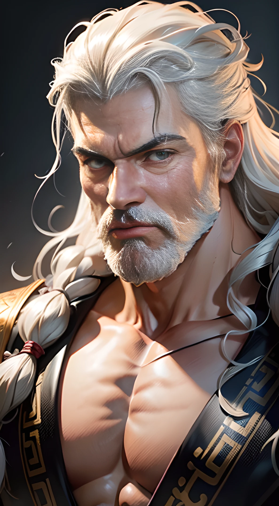 Full potrait of Rugged muscular zeus greek god of lightening, anime version,full long white hair highly intricate detailed, light and shadow effects, intricate, highly detailed, digital painting, art station, concept art, smooth, sharp focus, illustration, advanced digital anime art, atmospheric lighting, detailed face, 8 k, hq, artstation, by makoto shinkai, stanley artgerm lau, wlop, rossdraws ”