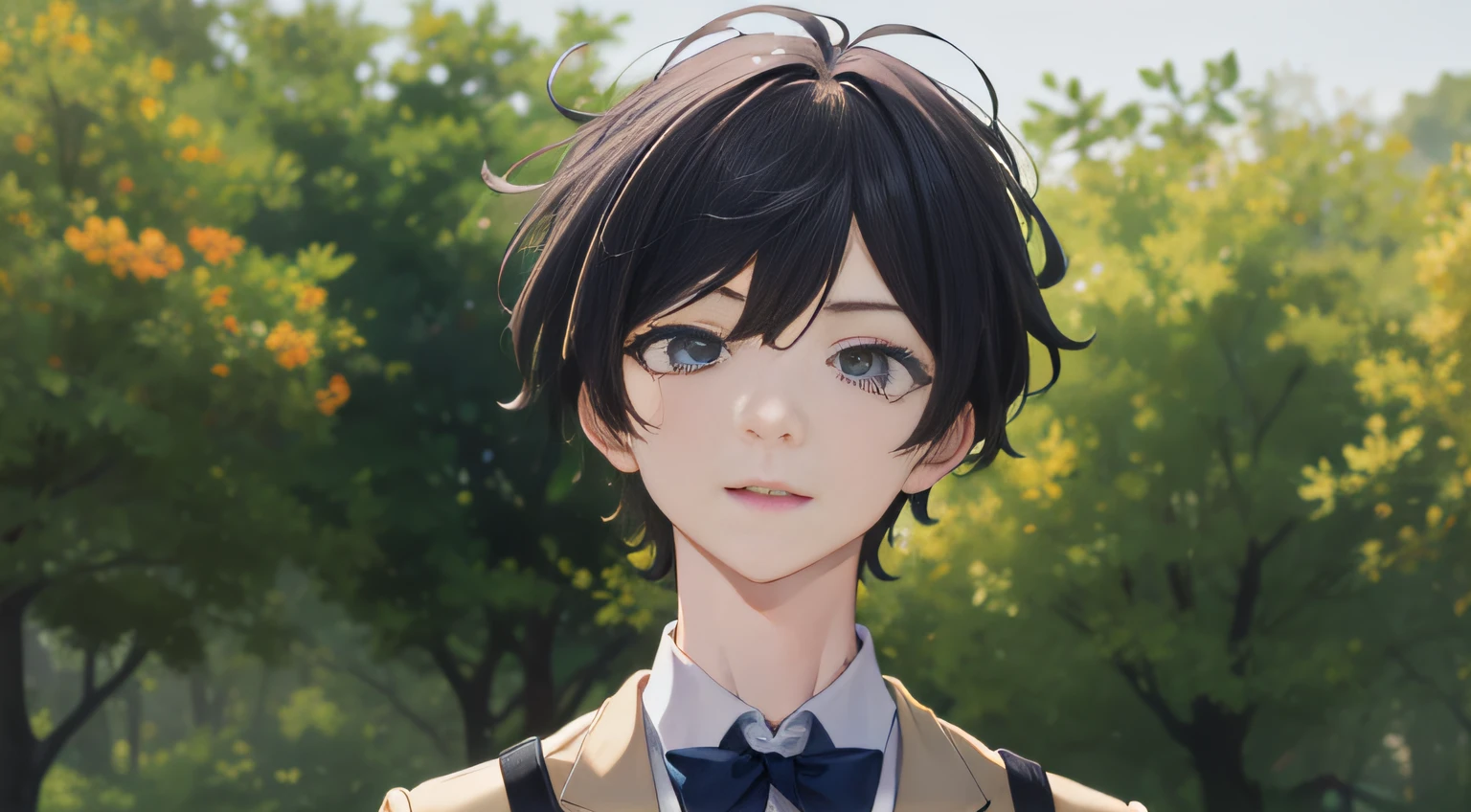 (4K, Best picture quality, A high resolution:1.1), (Masterpiece:1.1),summertime,early evening,In the school playground,The lighting is perfect,A boy with,White school uniform,,black color hair,Happy and looking forward,Facial expression detailing,
