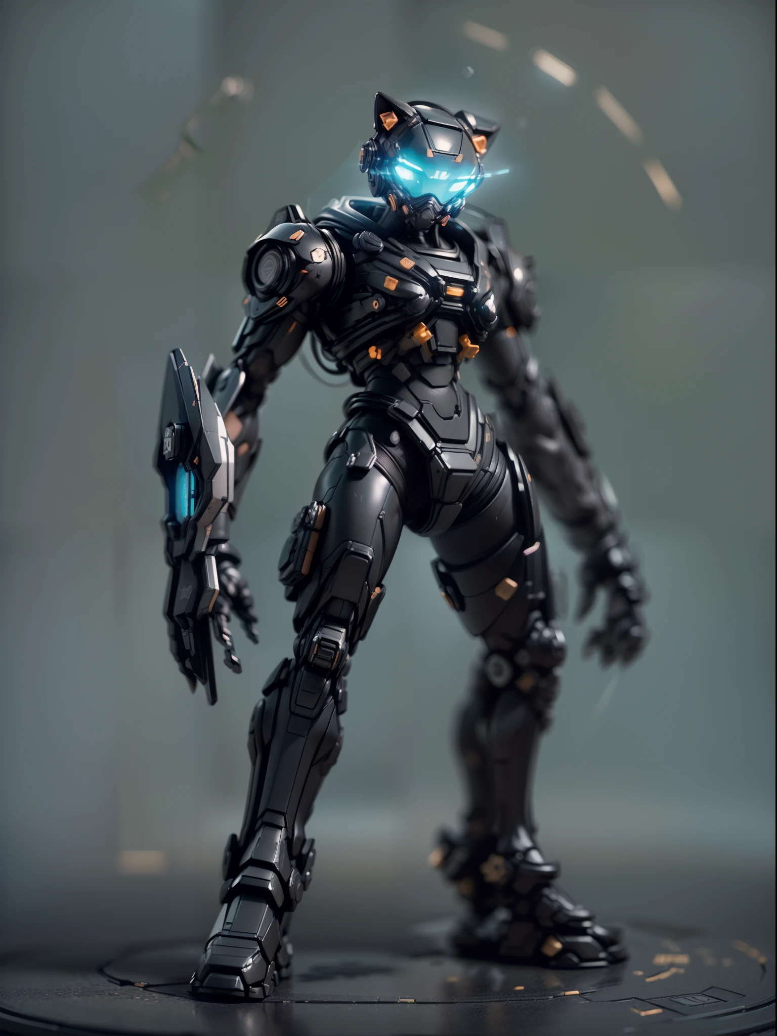 (Blind box toy style:1.3),((Full body shot)),(anthropomorphism),(1 strong dog warrior，solo）(((solo))),opaque mask，transparent plastic mecha,dreamy glow, cyberpunk style，Clean black background,black style，(circular base）( Global illumination, Ray tracing, hdr, unreal render,reasonable design, high detail, Masterpiece, Best quality, hyper HD, Cinematic lighting)