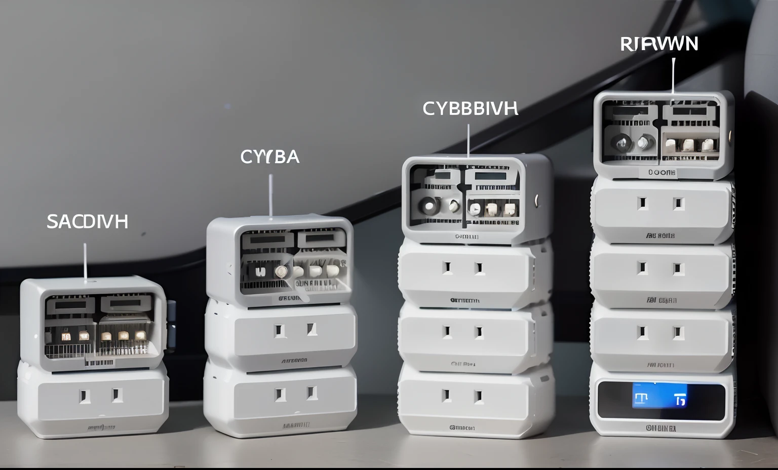 There are four different types of electrical outlets on the table, фото девушка курит, Robot hardware, Cyber, author:Boleslaw Cybis, very coherent image, bottom - view, Wake the cyborg from excessive sleep, high-tech equipment, old cmputers on the sidewalk, Launcher on the roof
