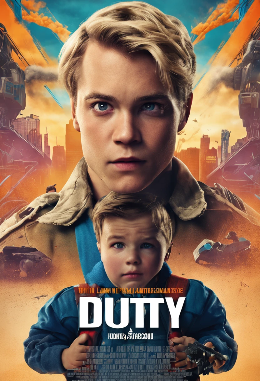 Blonde boy with blue eyes, Sitting in the game room, Degraded Hair and Wall Call of Duty Poster. You will see a live logo and Arthur's name.