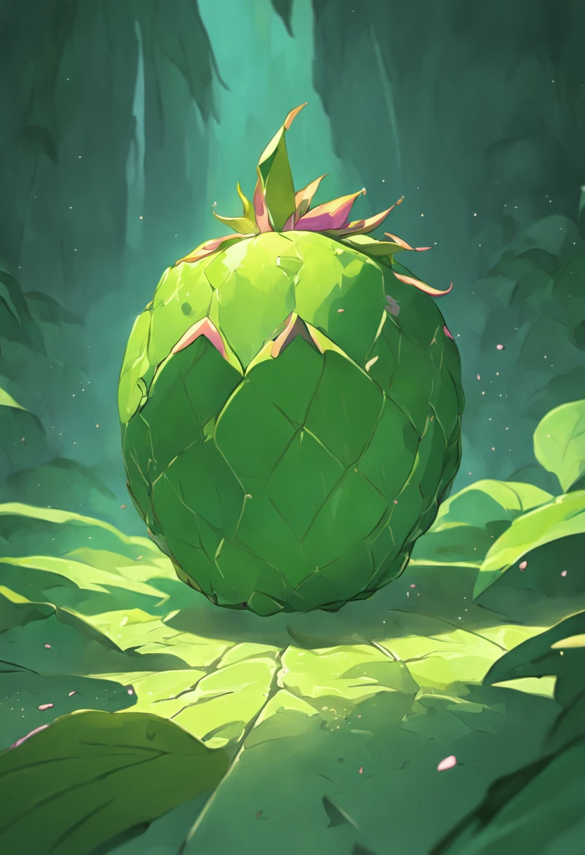 There is a picture of a purple and green object，green leaf, Mangosteen, rendered illustration, made with illustrator, 2 d render, dragonfruit, arte renderizada, Stylized digital illustration, 2. 5 d illus, stylized as a 3d render, digital painted, arte de fundo, a digital rendering, full-colour illustration, designed in blender, 2D illustration