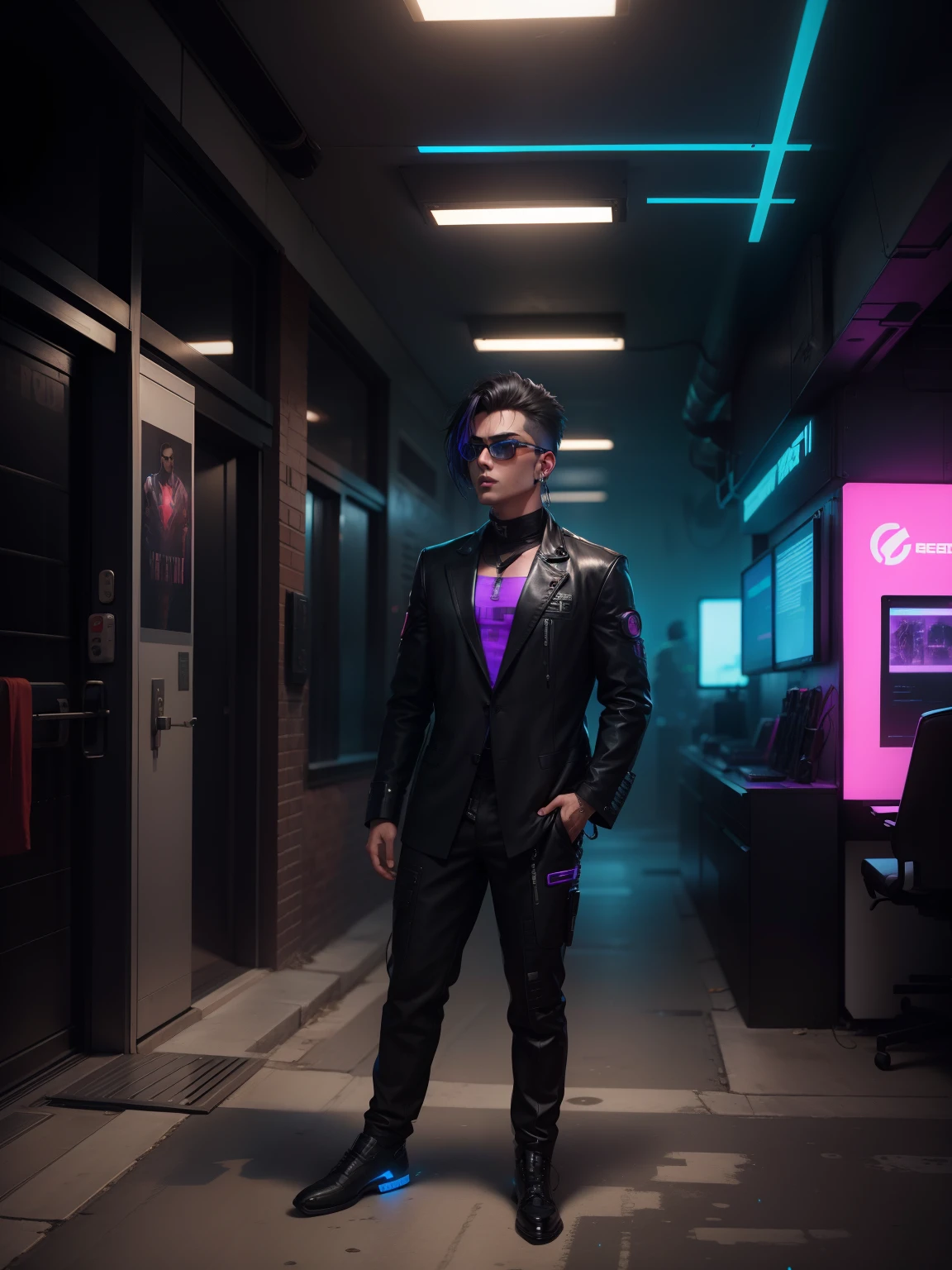 Background change cyberpunk handsome boy, realistic face, 8k, ultra realistic