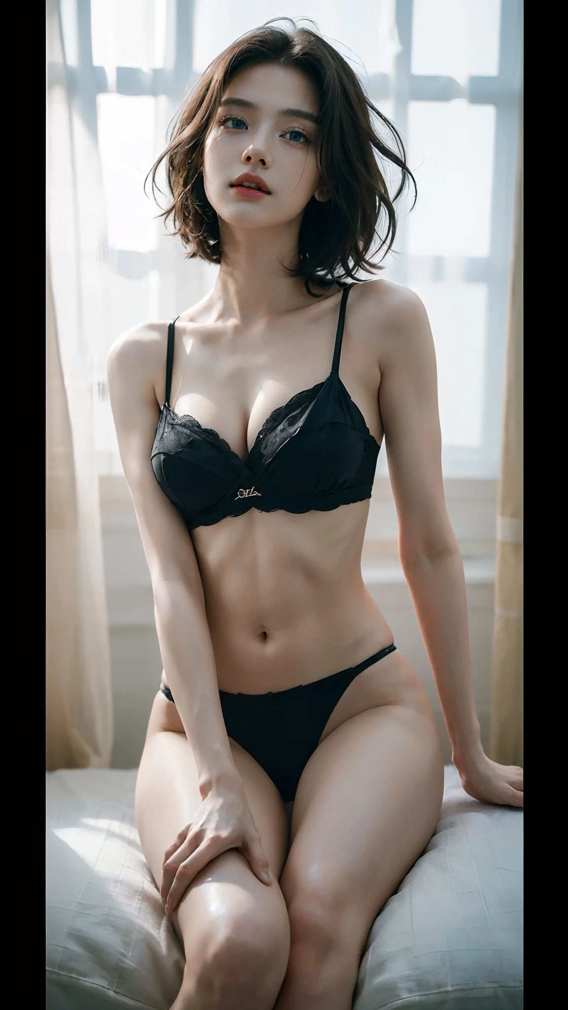 ((((masterpiece, best quality, high resolution)))), Extremely detailed 8K, Beautiful girl with slender body, (Ultra HD, Ultra-detailed, Highly detailed, Highly realistic, Ultra-realistic, photograph realistic), (1girl:1.5), (dynamic poses), (beautiful detailed face, beautiful detailed eyes), short wavy hair, bob cut, blue eyes,
