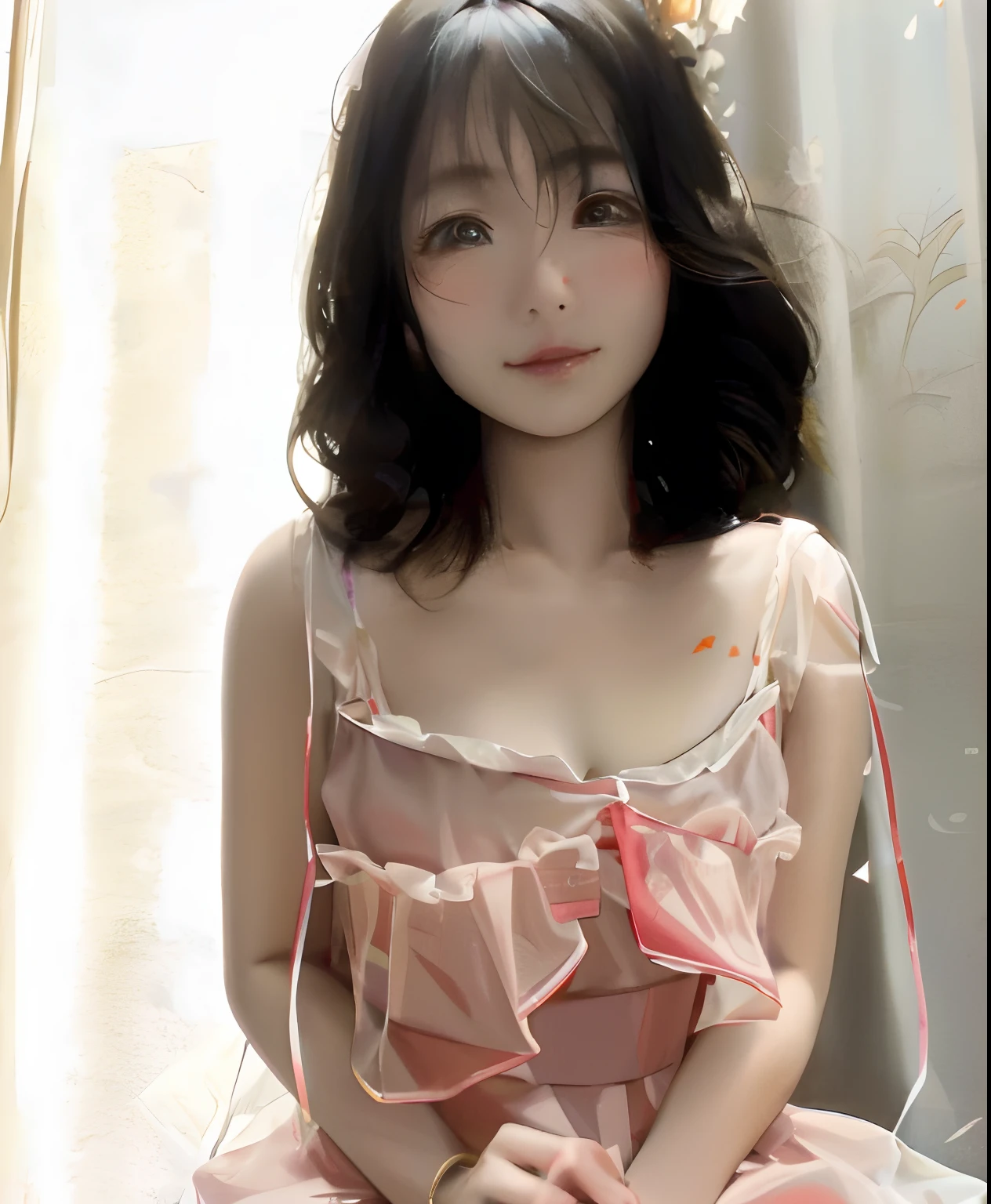 There was a young girl sitting in a chair in a dress, chiho, xintong chen, sakimi chan, cutecore, Yoshitomo Nara, wenfei ye, shikamimi, chengyou liu,  in dress, 1 8 I, Guviz, Lin Qifeng, sakimichan, xision wu