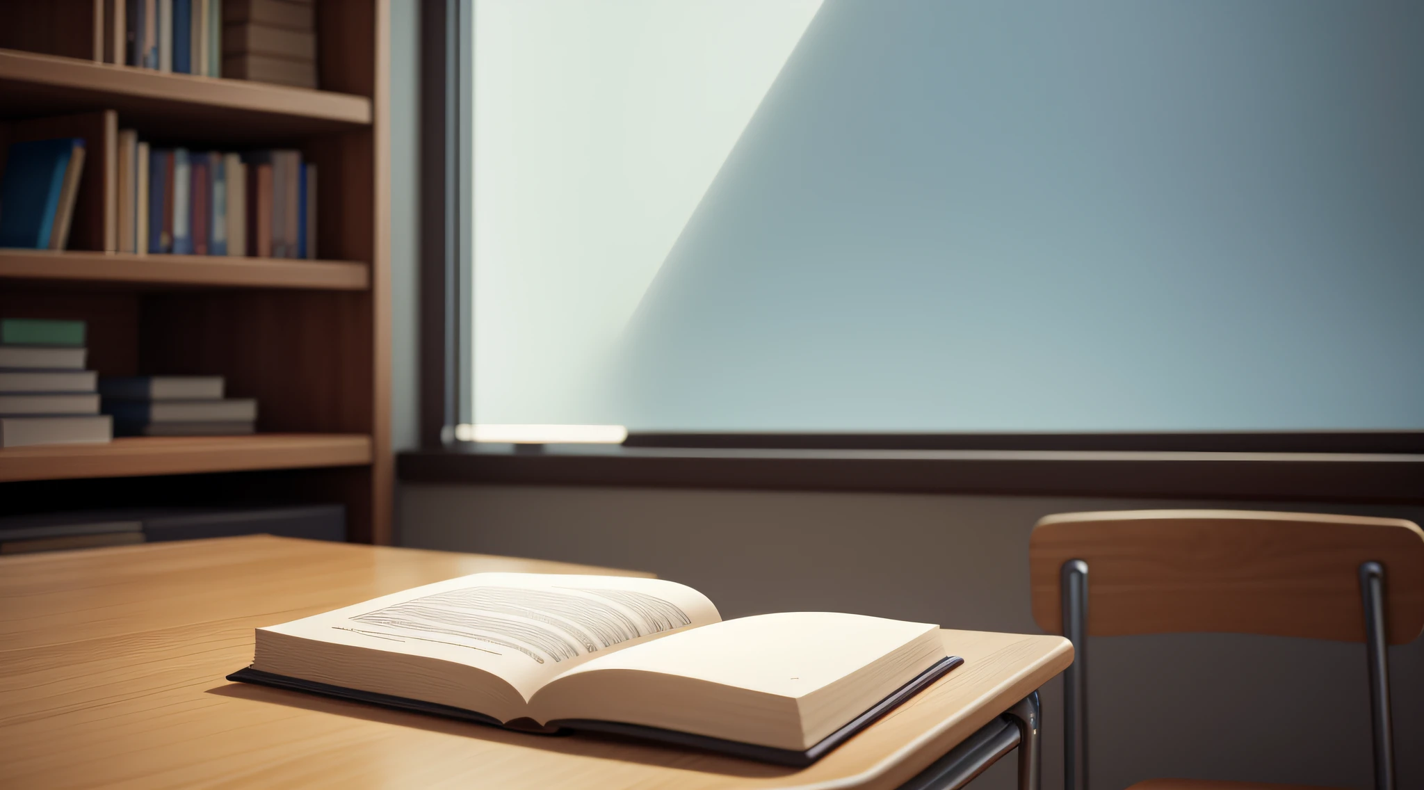 On the close-up desk were open books(Close-up Shot Shot),No Man(Empty scene),classroom desk,book,In the classroom,Perfect quality,Clear focus(Clutter - home:0.8), (tmasterpiece:1.2) (realisticlying:1.2) (Bokeh) (best qualtiy) (complexdetails) (8K) (Sharp focus)