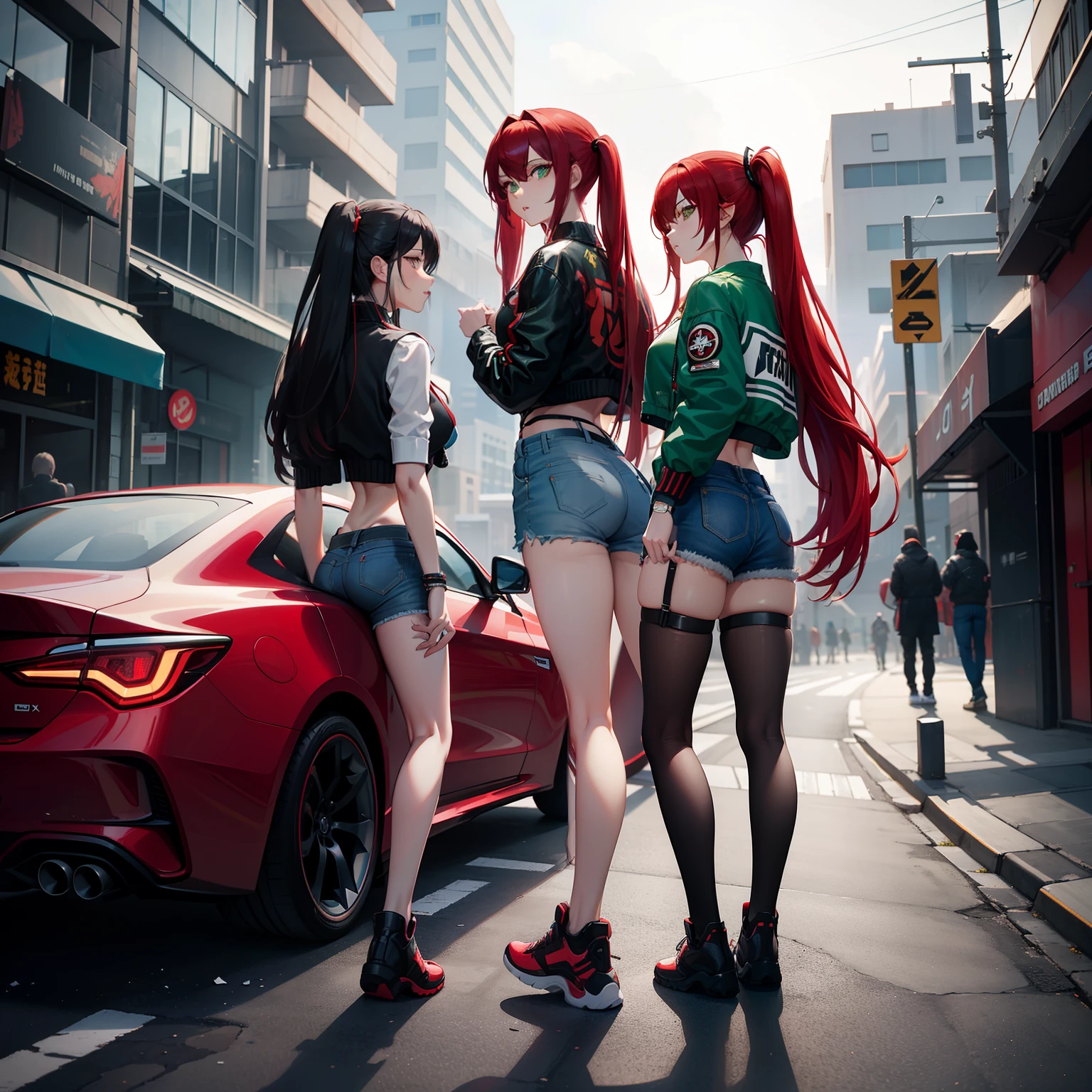 pubes，Perverted，痴女，Be red in the face，Malu，Kneel on the ground with open legs，There are people around to shoot，Pubic hair shows through，Place your hands behind your head，There is text on the body，squatting on the ground，M-legs，black suspenders stockings，heeled sandals，Red lace bra，Red lace panties，Wearing a collar，Hands and feet are tied，kneels on the ground，There are a lot of people on the street，M-legs，spread their legs