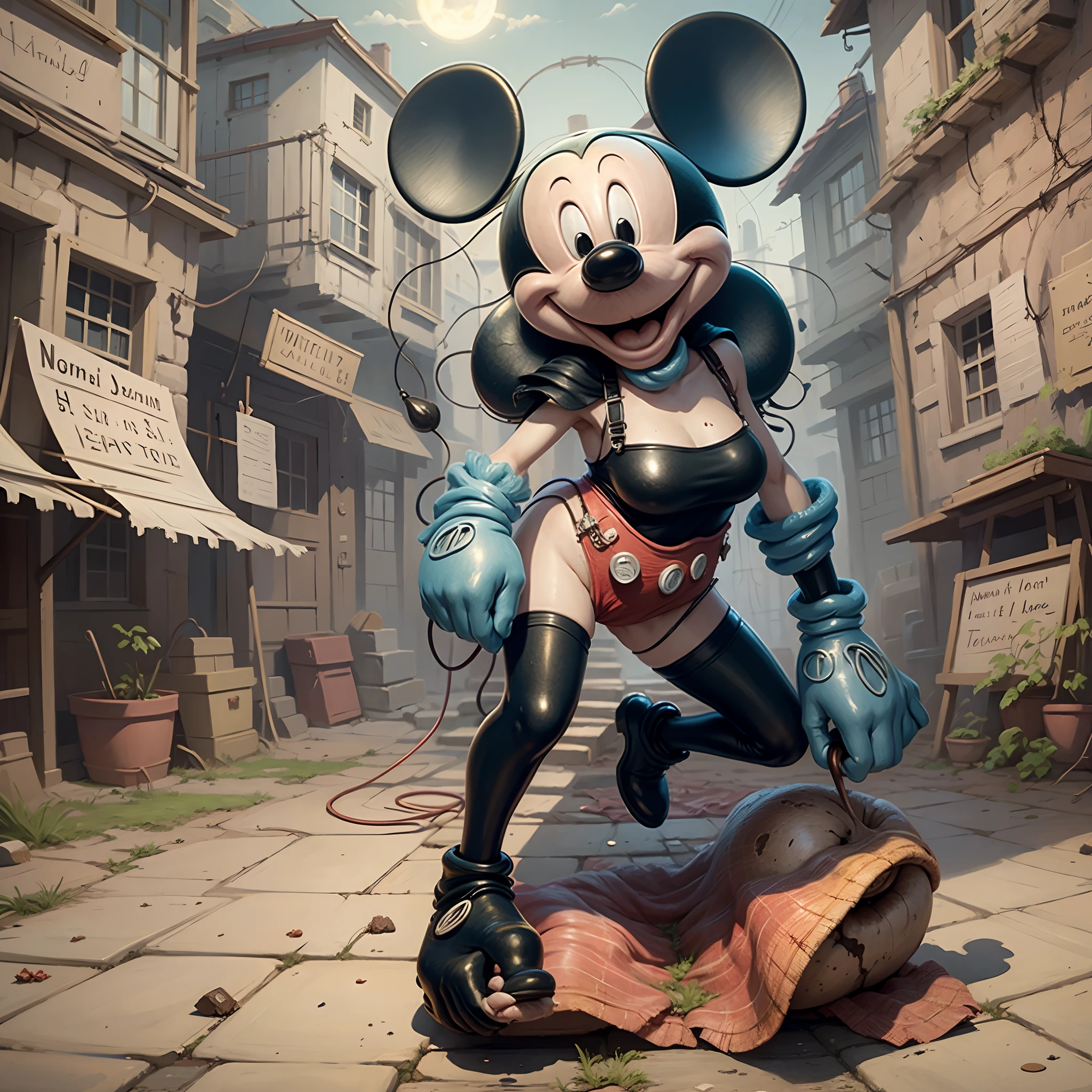 malicious Minie Mouse, ciberpunk, latex, stockings with suspender