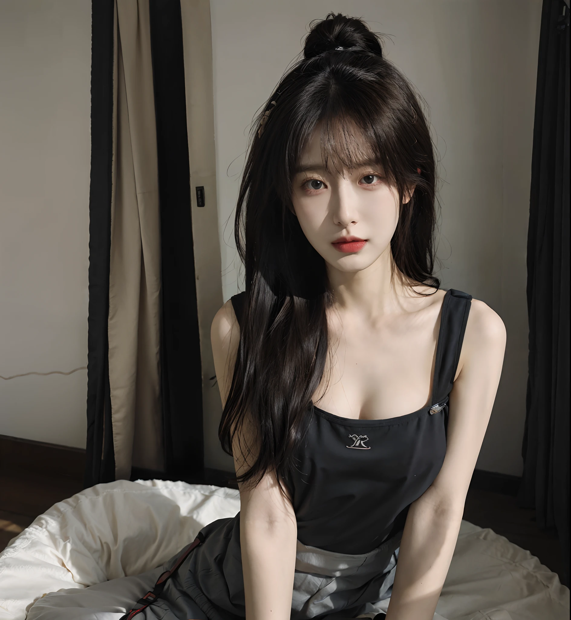 Best quality, masterpiece, ultra high res, (photorealistic:1.4), raw photo, 1girl, ((black lace nightgown)), ((small breast)), cold light