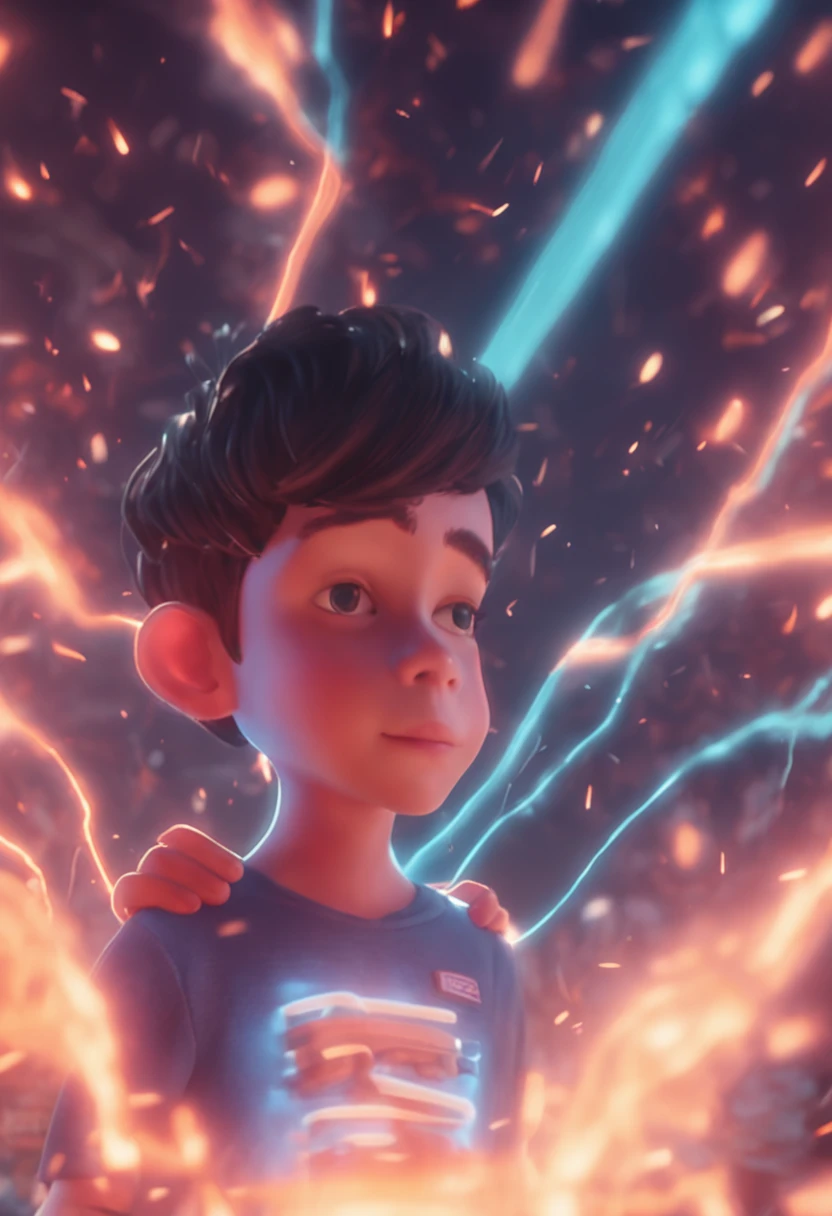 Masterpiece, Best quality, cinematic Film still from, 1boy, Cloud Boy, Floating in the sky, Close-up, Bright, cheerfulness, Warm and soft lighting, Sunset, (spark of light:0.7),A boy with