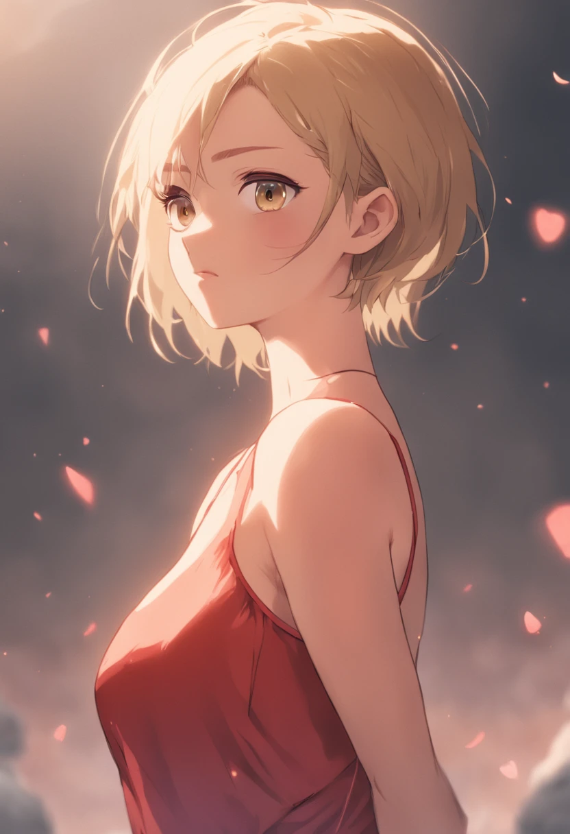 professional, (4k-photo:1.1) By (JeremyLipking:0.3), (Dietman Anna:0.3), (arian mark:0.3), (Sharp focus:1.3), High detail, Wearing (Tight shirt:1.2), Beautiful detailed face, browneyes, Short blonde hair, (Attractive young woman:1.3), (Seductive:1.1), (Blushing:1.1), Hourglass body type, Natural breasts, Wide hips,Turn back to the left