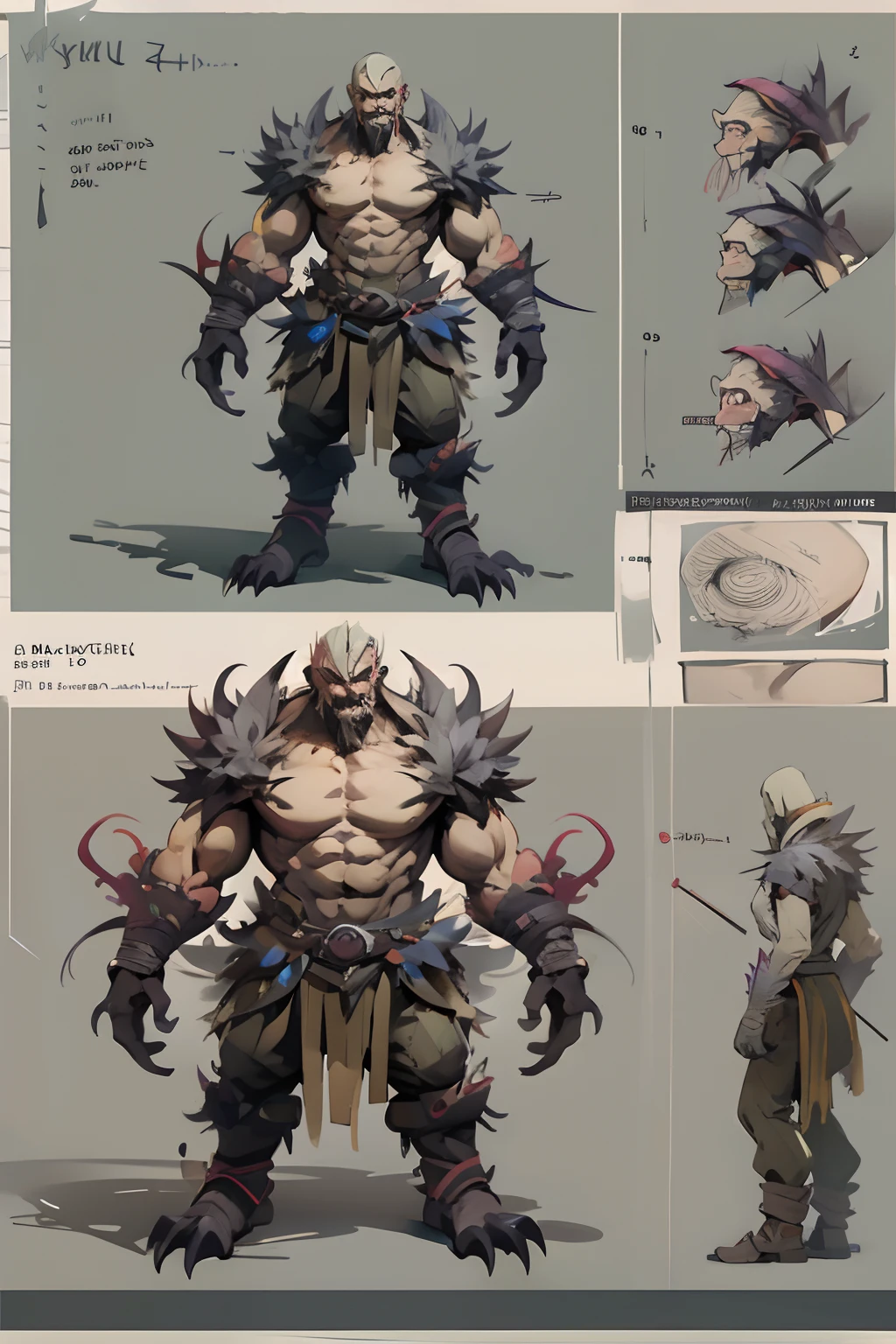 Game character standing drawing design,Hell creatures,short,Strong limbs,Muscle explosions,Covered with scales and barbs,cunning,shadowy,uncanny,terroral,scythe,Fighting posture,(full bodyesbian:1.4),with black background,clean backdrop,depth of fields,high light,Real light,Ray traching,OC renderer,UE5 renderer,Hyper-realistic,best qualtiy,8K,Works of masters,super-fine,Detailed pubic hair,Correct anatomy,