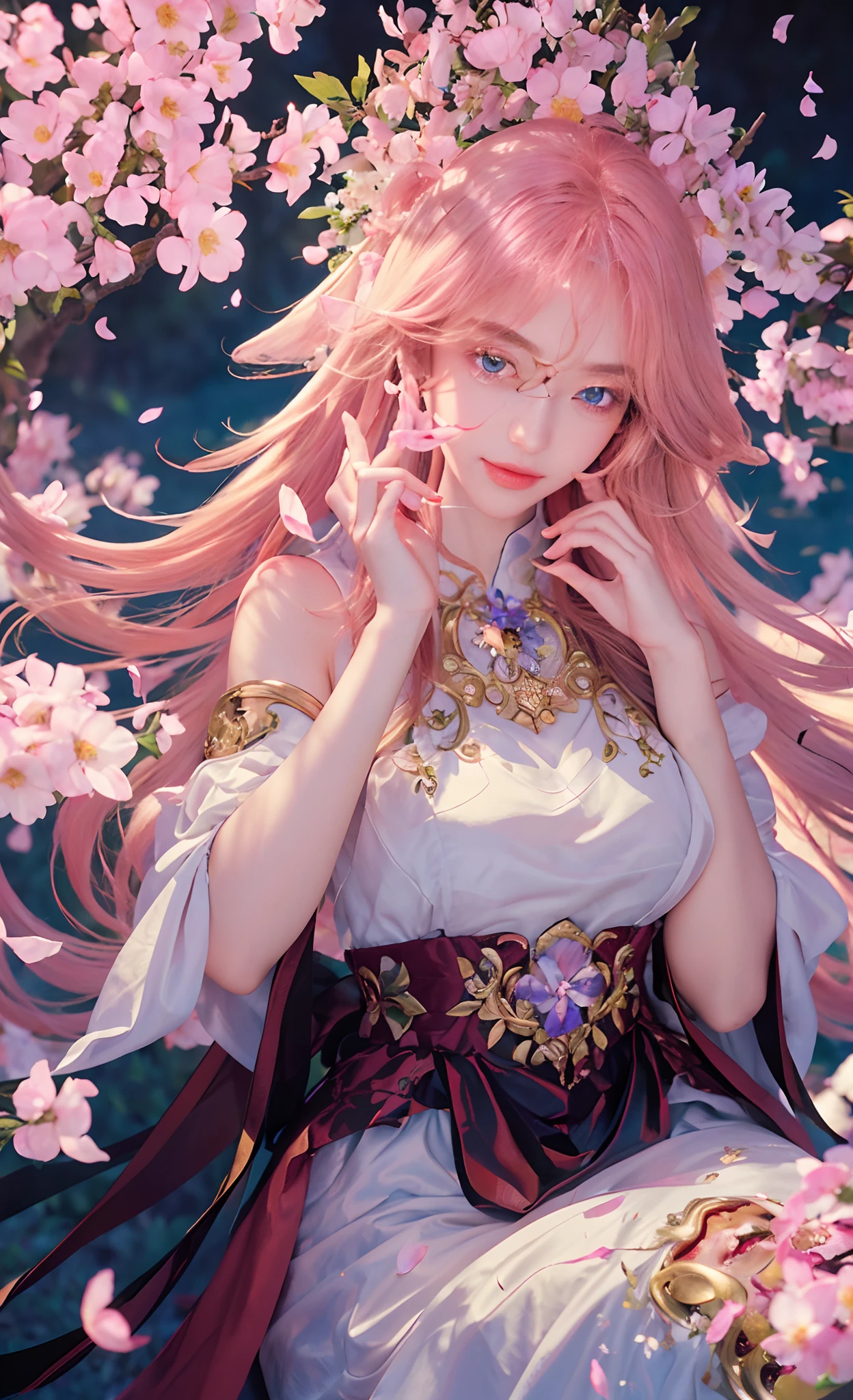 (masterpiece, sidelighting, finely detailed beautiful eyes: 1.2), masterpiece, realistic, glowing eyes,shiny hair, lustrous skin, solo, exquisite,beautifly,garden,flowers,flying petals,