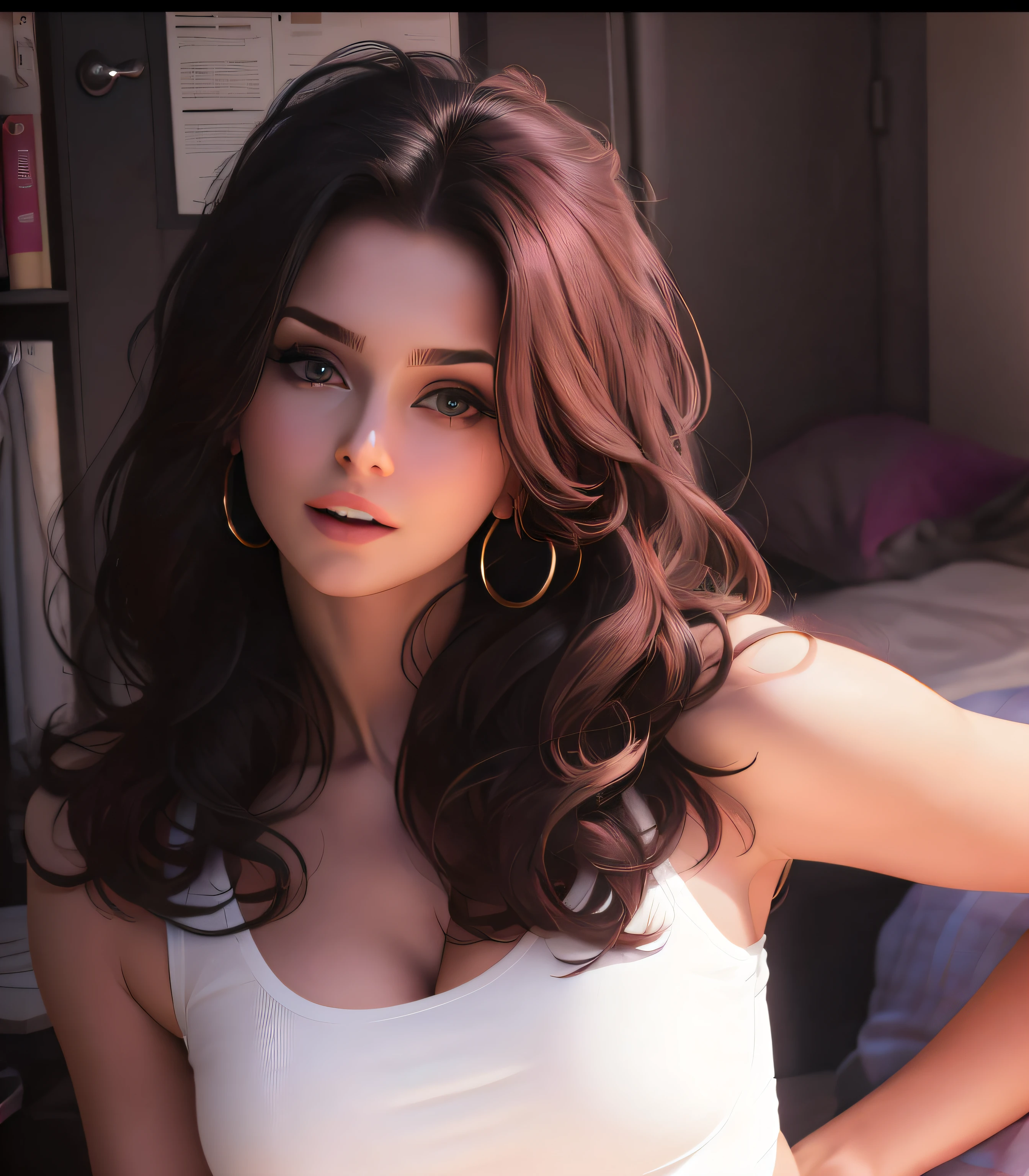 Kate Mara, masterpiece quality, (masterpiece quality:1.3), realistic, (realistic:1.3), detailed, solo, 1girl, (1girl;1.9), alone, (alone:1.9), in a 1970s living room, long hair, (long hair:1.5), brown hair, (brown hair:1.5), straight hair, wearing choker collar, naked body, (naked body:1.5), very small breasts, (small breasts:1.5), very thin body, covered breasts, (covered breasts:1.5), modest,