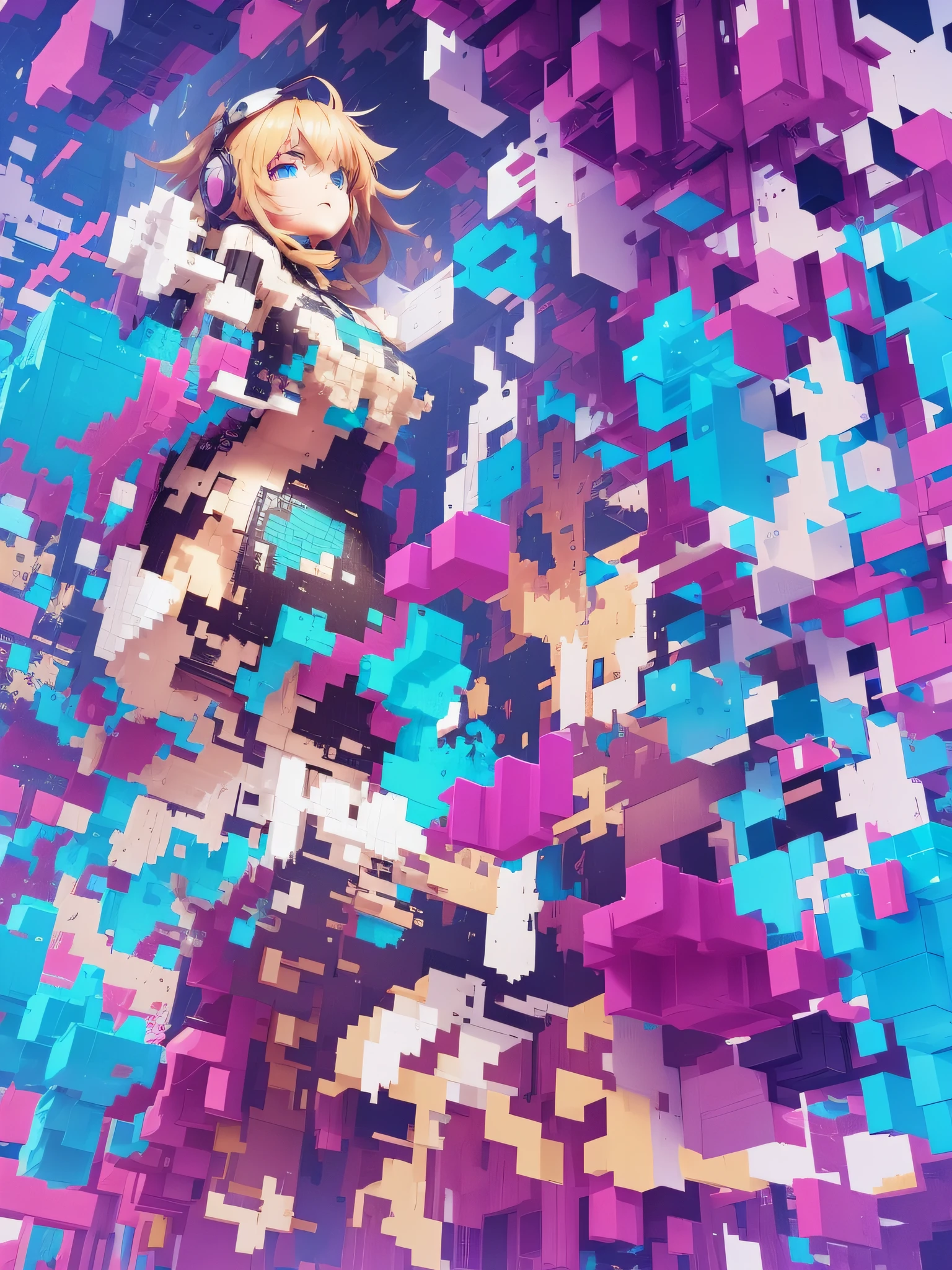 voxel glitch anime girl broken paatys body sprad 3d voxel crush