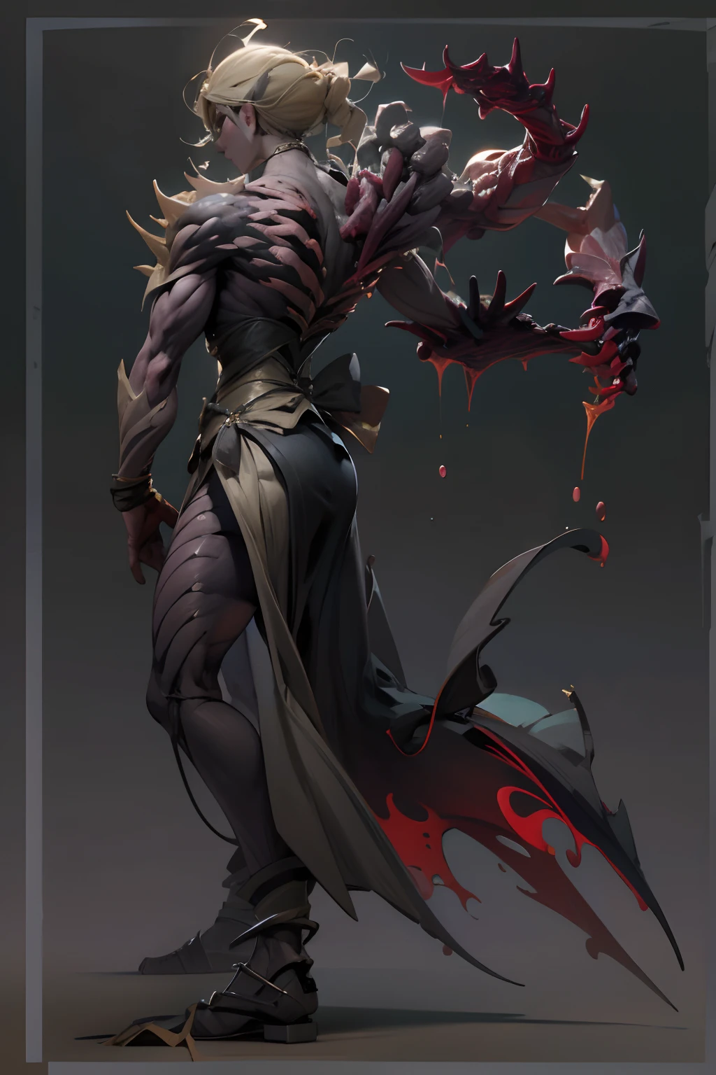 Game character standing drawing design,Hell creatures,short,Strong limbs,Muscle explosions,Covered with scales and barbs,cunning,shadowy,uncanny,terroral,scythe,Fighting posture,(full bodyesbian:1.4),with black background,clean backdrop,depth of fields,high light,Real light,Ray traching,OC renderer,UE5 renderer,Hyper-realistic,best qualtiy,8K,Works of masters,super-fine,Detailed pubic hair,Correct ,