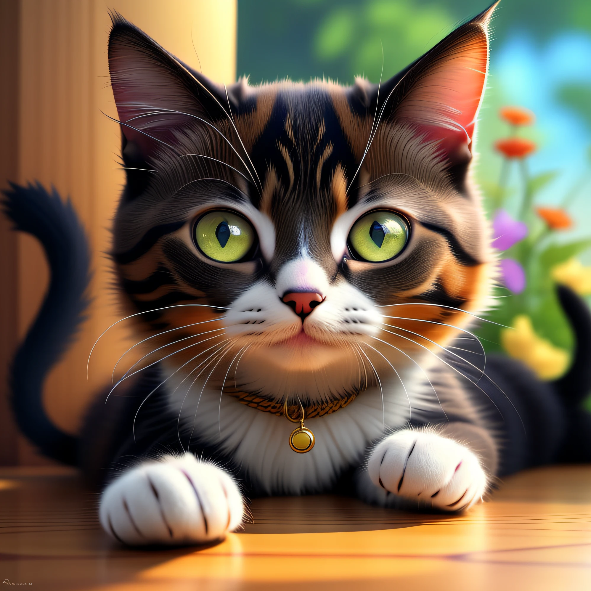 there is a cat that is sitting on the floor looking at the camera, lovely digital painting, Cute detailed digital art, adorable digital art, cat. Digital painting, digital painting highly detailed, Sora as a cat, digital cartoon painting art, cute detailed artwork, stunning digital illustration, anime visual of a cute cat, Beautiful digital illustration, Beautiful digital artwork