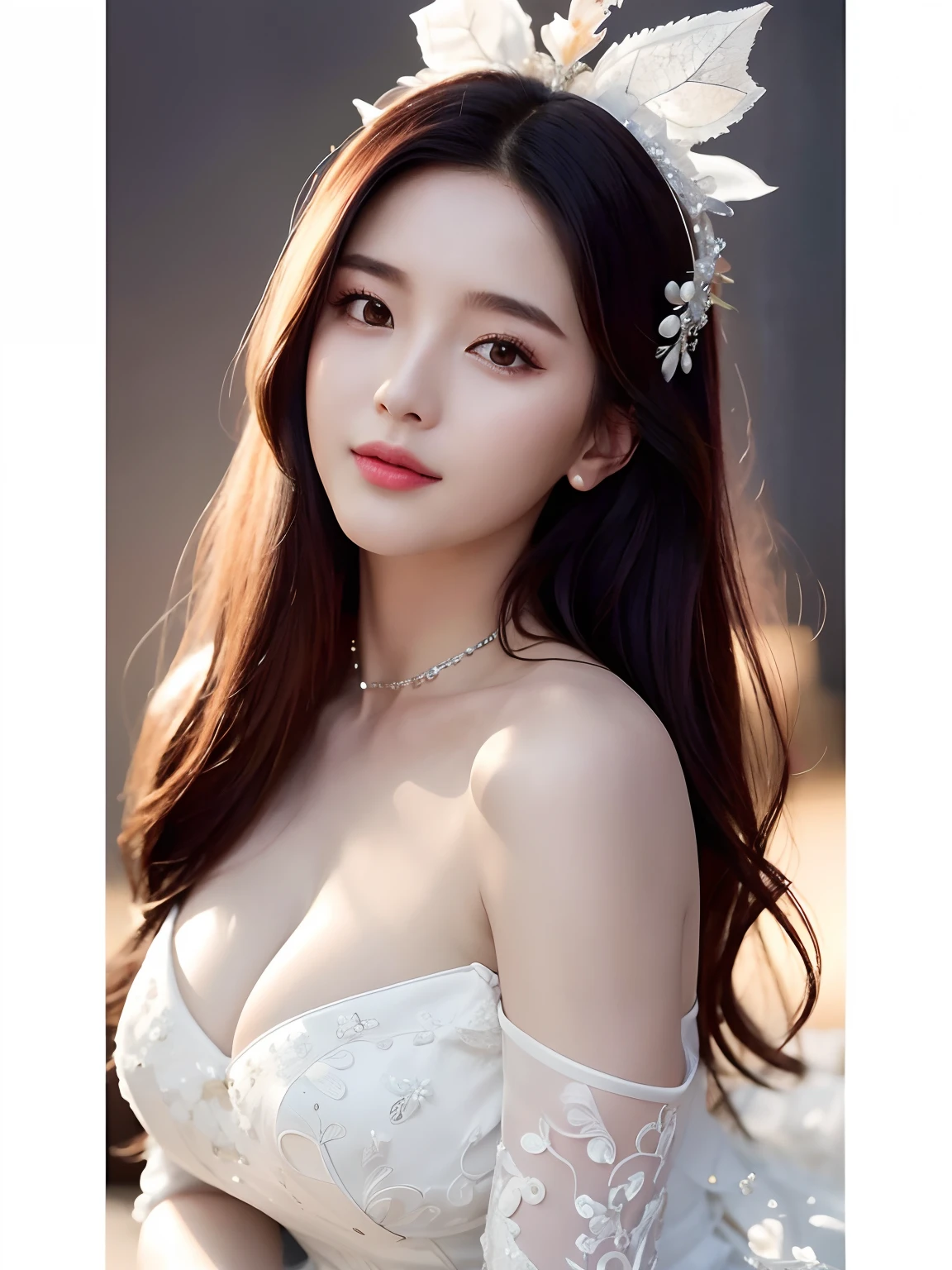 a close up of a woman with a white dress and a tiable, beautiful Korean women, Beautiful young Korean woman, Gorgeous young Korean woman, Beautiful Asian girl, gorgeous chinese models, Korean girl, Beautiful asian woman, dilraba dilmurat, jaeyeon nam, Korean woman, Chinese girl, A beautiful young woman, hwang se - on, Lovely woman