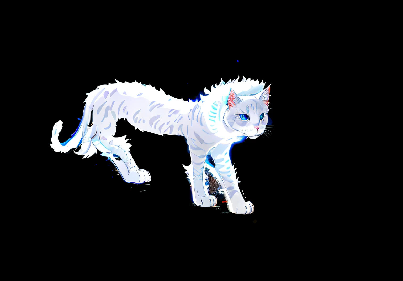 In the darkness stood a white cat with blue eyes, Real Photographics, White cat, furry digital art