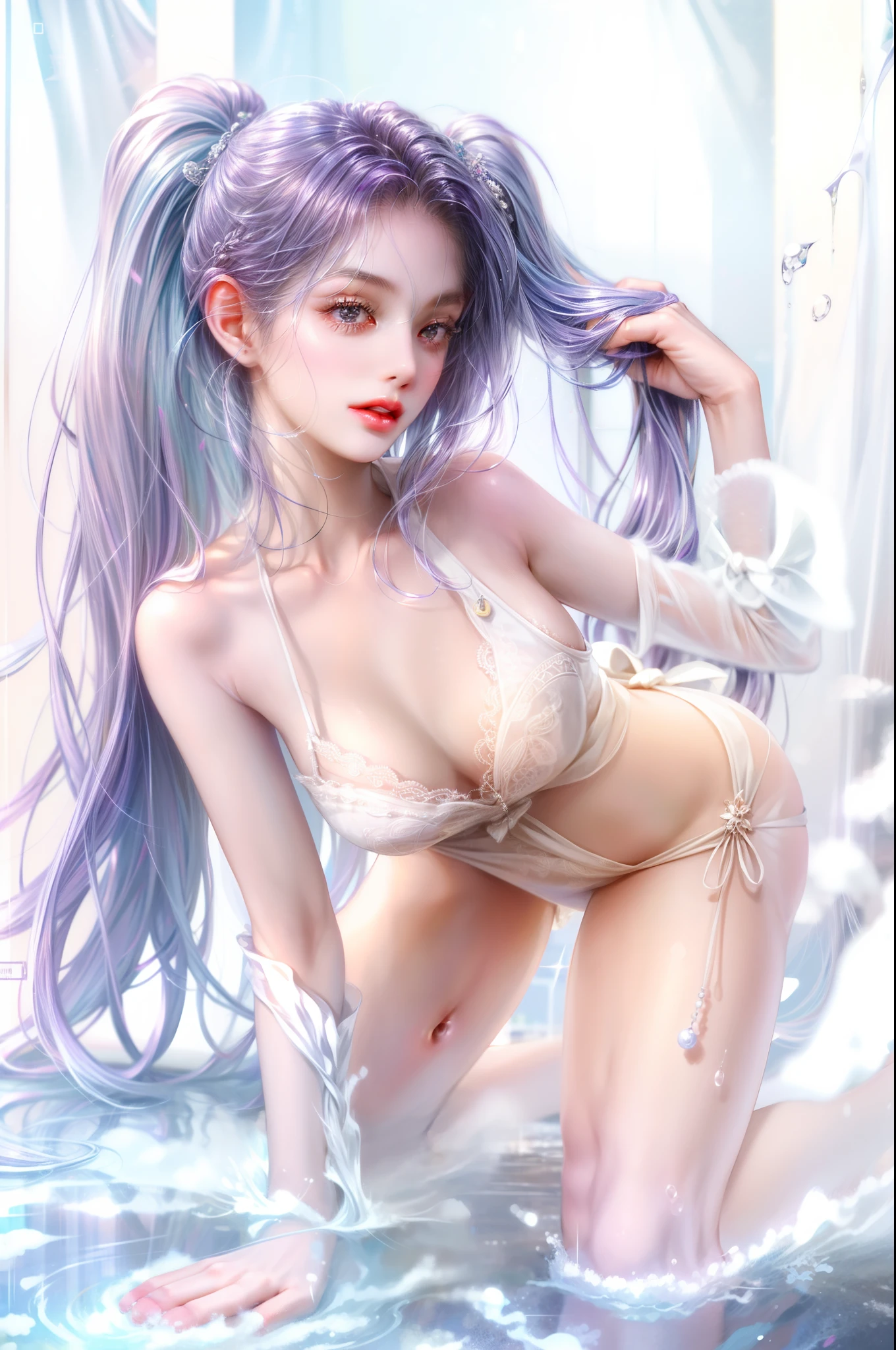 Delicate and clear,hair purple,White and tender girl。