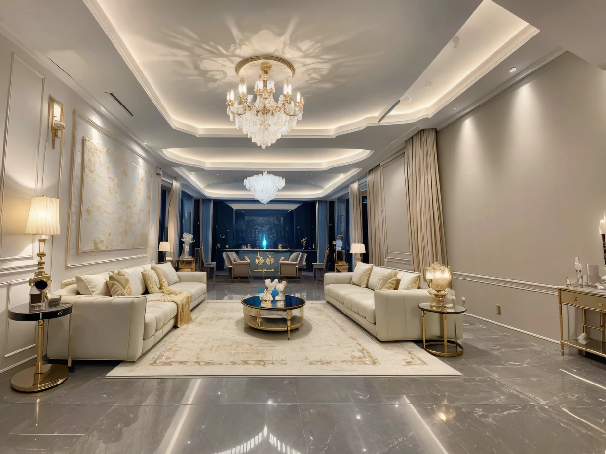 ，masterpiece, best quality，8k, ultra highres，Reallightandshadow，Step into this luxurious and exclusive living room，It's as if you've arrived at a mysterious castle。The soft sofas by the fireplace are decorated with delicate throw pillows，As if inviting you to lie down and enjoy a moment of tranquility。In the center of the living room is a coffee table full of design，Rare treasures are on display，Exudes a charming glow。Ambilight chandeliers hang from high ceilings，Illuminate the entire room，It's as if the stars are shining above you。The light shining through behind the curtains creates a picturesque landscape，Combining the beauty of nature with the luxury of interiors。On the wall hangs an imposing oil painting，Let you feel the charm of the magnificent mountains。By this time，Gaze at the scene，You can't help but immerse yourself in the fantastical atmosphere，As if becoming a court aristocracy，Looking for your own romantic story。