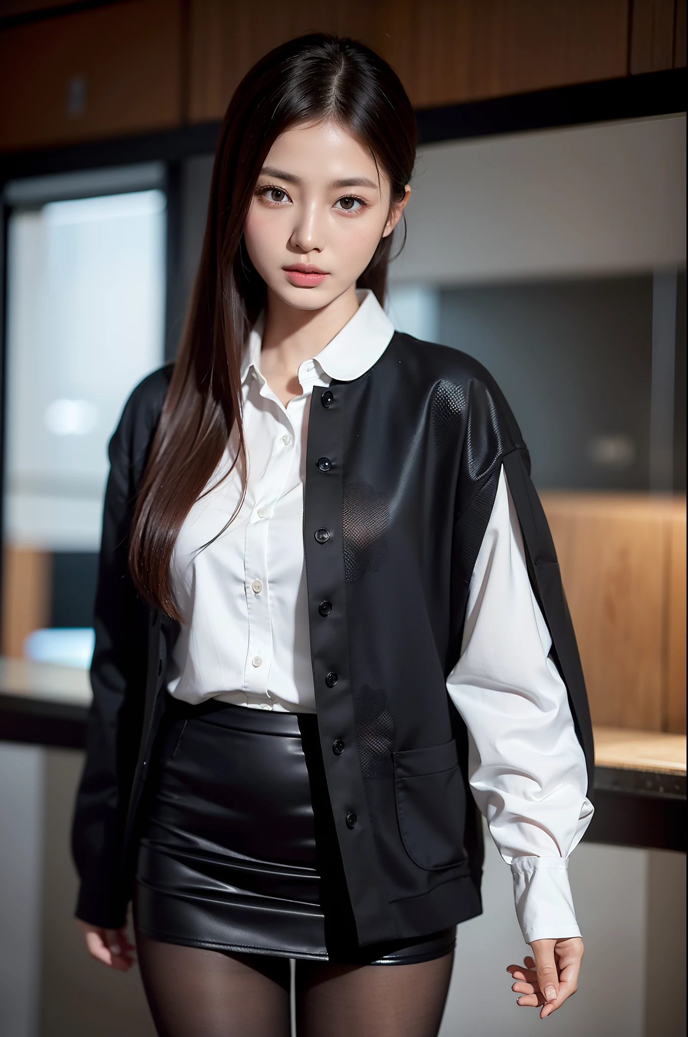face is :9,1270442595], Office lady in short skirt and white shirt in subway, (Wearing pantyhose), 165 cm tall, Japanese Models, 155 cm tall, japanaese girl,Gorgeous young Japan woman, Engaging pose, goddess of Japan, Elite women, Classy face、 けもの, Realistic Pantyhose、Raw photo, (8K、top-quality、​masterpiece:1.2)、(intricate detailes:1.4)、(Photorealsitic:1.4)、octane renderings、Complex 3D rendering ultra detail, studio lights, Rim Lights, vibrant detail, super detailing, Realistic Pantyhose、realistic skin textures, Detail Face, Beautiful detail eyes, Very detailed CG Unity 16k wallpaper, make - up, (detailedbackground:1.2), shinny skin、Exposed thighs!!!