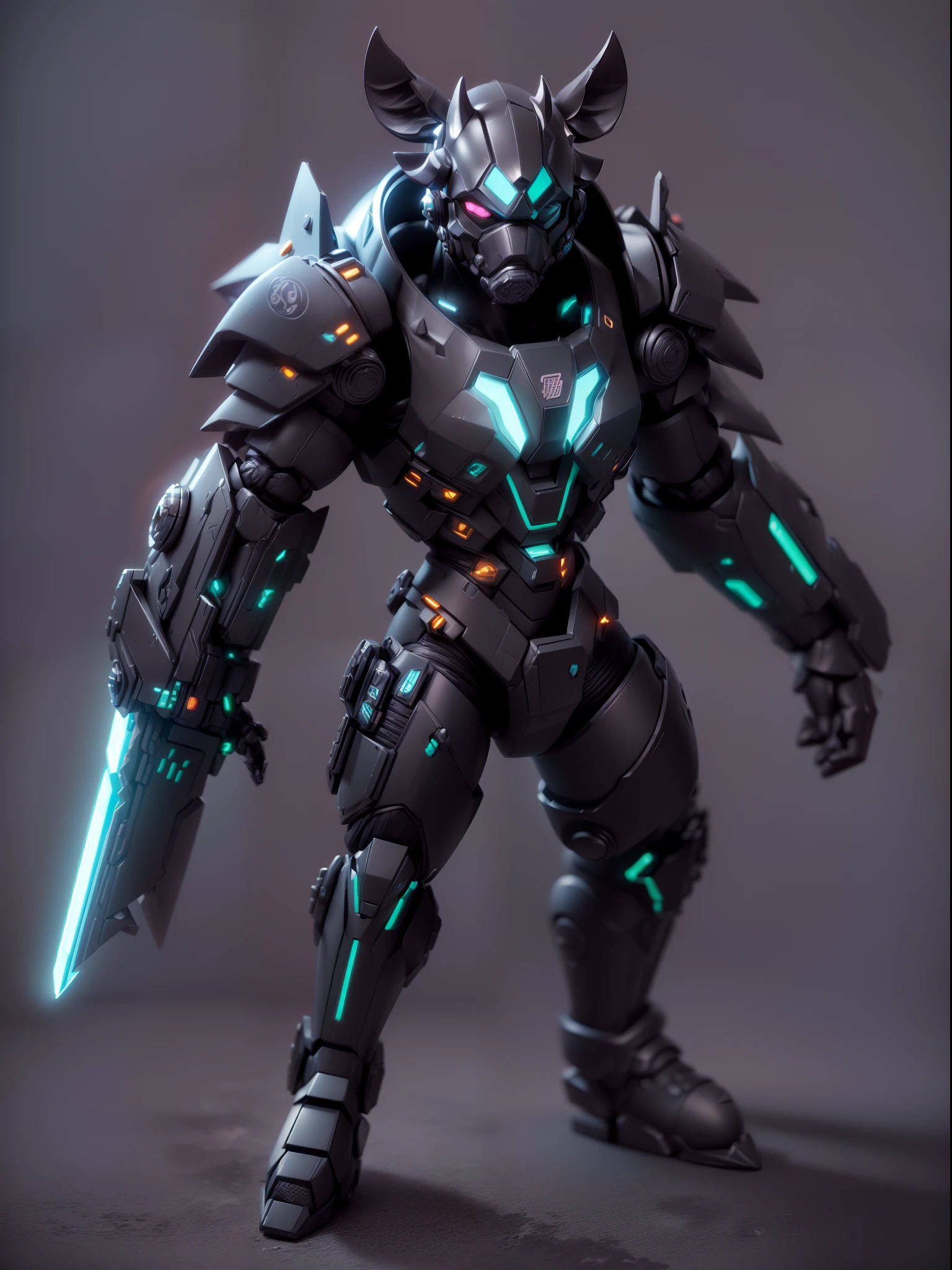 (Blind box toy style:1.3),((Full body shot)),(anthropomorphism),(1 strong boar warrior，solo）(((solo))),opaque mask，transparent plastic mecha,dreamy glow, cyberpunk style，Clean black background,black style，(circular base）( Global illumination, Ray tracing, hdr, unreal render,reasonable design, high detail, Masterpiece, Best quality, hyper HD, Cinematic lighting)