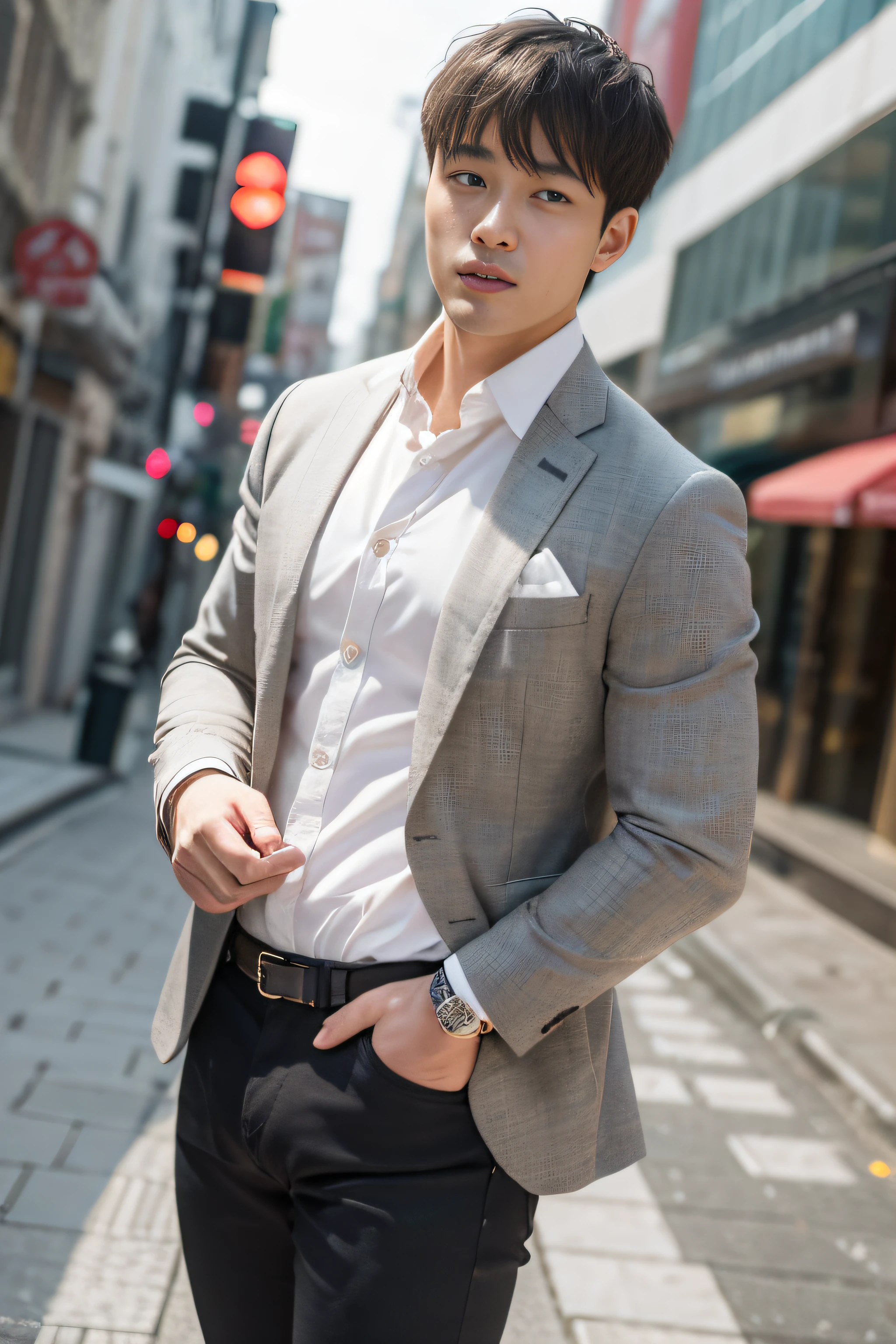 top-quality、​masterpiece、超A high resolution、(realisitic:1.4)、详细的脸、独奏、１human male、Dark hair、glistning skin、dense skin、(asian human)、architectural、(absurderes、hight resolution、ultra-detailliert)、、1 male、Adults、(20-year-old man)、a handsome、tall muscular man、broad shoulder、extra very short hair、angular jaws、thick neck、thick eyebrow、extra very short hair、A dark-haired、fine eyes and detailed face、 Highly detailed CG Unity 8K wallpapers、intricate-detail、(Style Swirl Magic:0.7)、looking at the spectator、独奏、(full body Esbian:0.6)、细致背景、A detailed face、dynamicposes、、Urban background、dynamic compositions、 big muscle、、((((Crotch bulge))))、a handsome、 ((masutepiece:1.4, Best Quality)), ((masutepiece, Best Quality)), (photographrealistic:1.4)、(((Wearing a suit)))、、buttock、Big butt、on  back、Wear plain clothes、suits