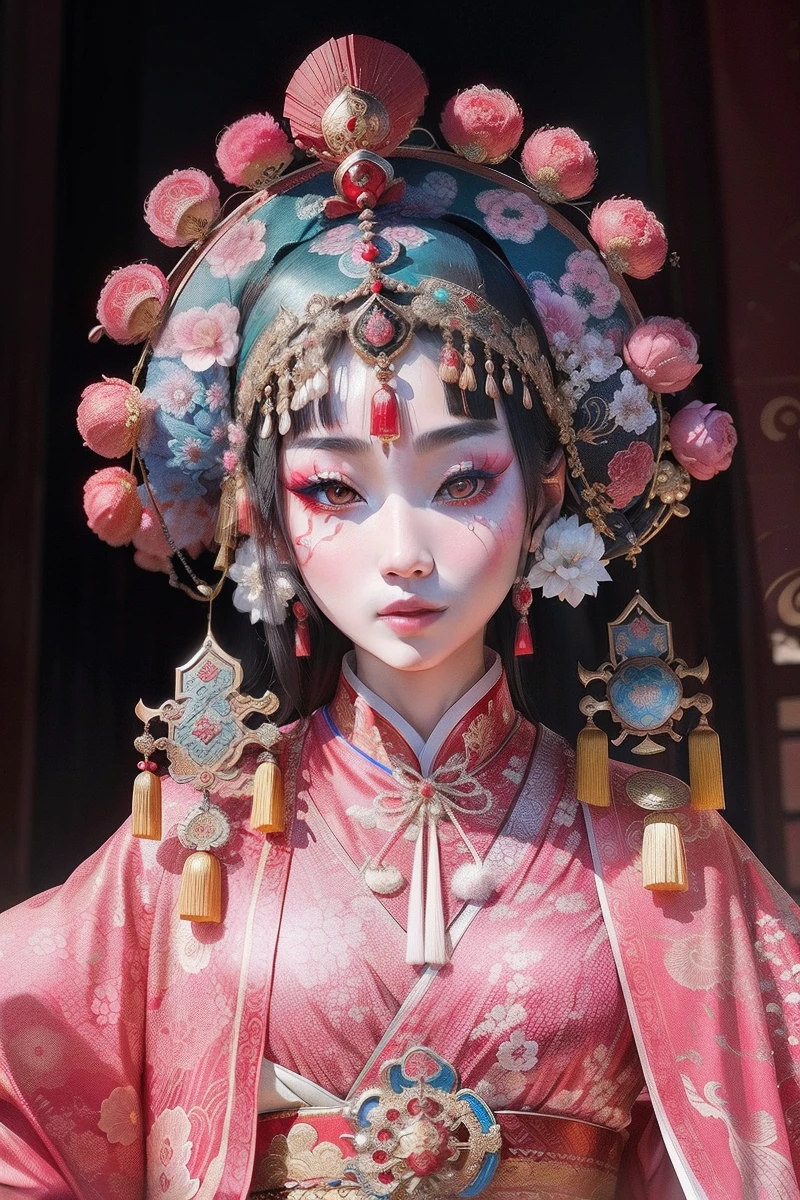 a close up of a person wearing a costume, peking opera, ancient chinese beauties, palace ， a girl in hanfu, chinese costume, traditional chinese clothing, elaborate patterned makeup, remarkable geisha make up, ancient chinese goddess, ancient asian dynasty princess, inspired by Zhang Shunzi, wearing ancient chinese clothes, ancient chinese princess, traditional makeup, geisha makeup