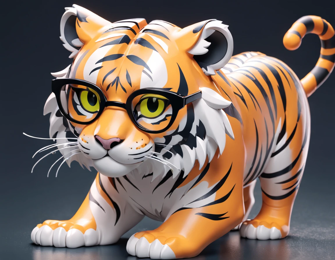 Cool tiger，With sunglasses，Dragging demeanor，full bodyesbian，3D artwork，claymaterial，Pop-Mart toys，a blind box toy，flat style，white backgrounid，3d，c4d，Blander，OC renderer，high detal，8k，studio lit