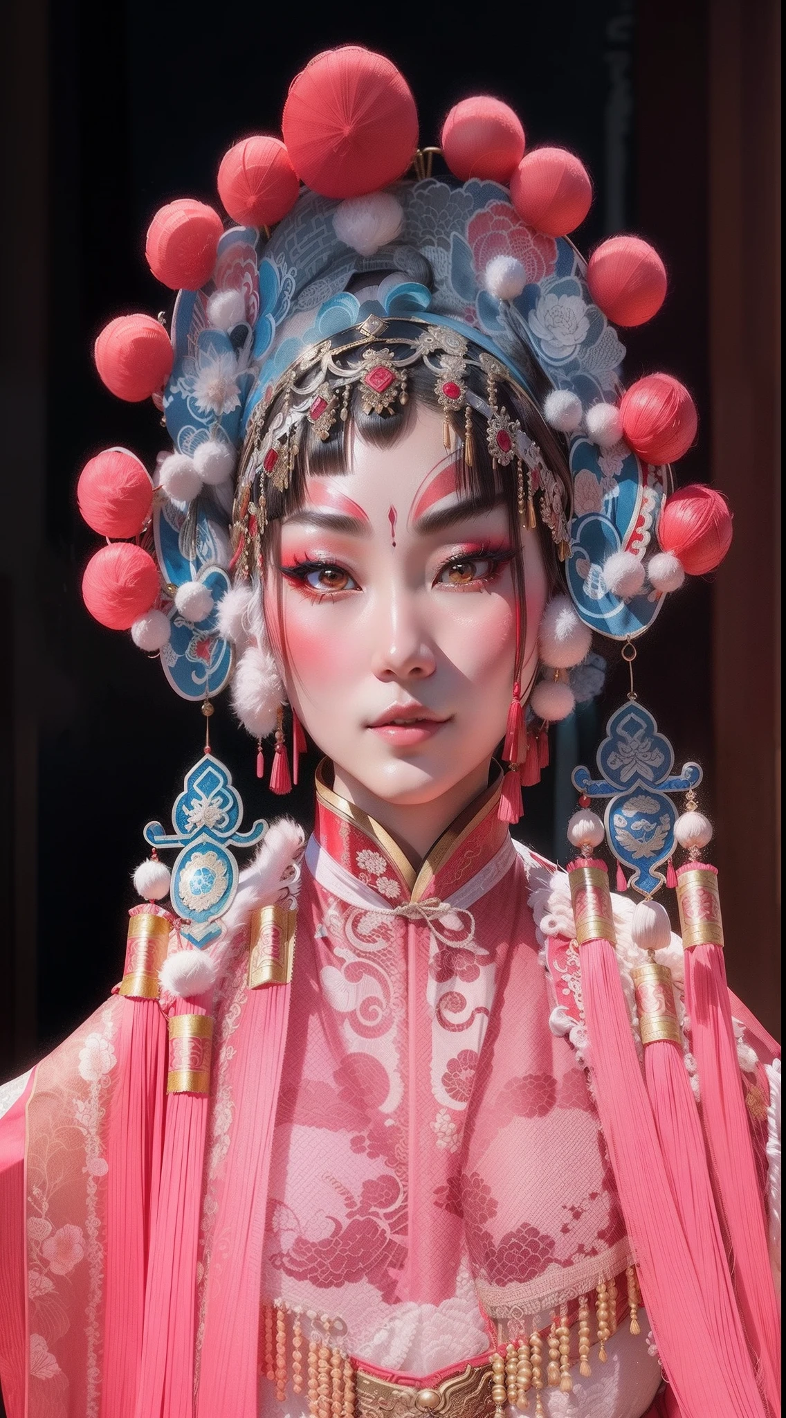 a close up of a person wearing a costume, peking opera, ancient chinese beauties, palace , a girl in hanfu, chinese costume, traditional chinese clothing, elaborate patterned makeup, remarkable geisha make up, ancient chinese goddess, ancient asian dynasty princess, inspired by Zhang Shunzi, wearing ancient chinese clothes, ancient chinese princess, traditional makeup, geisha makeup