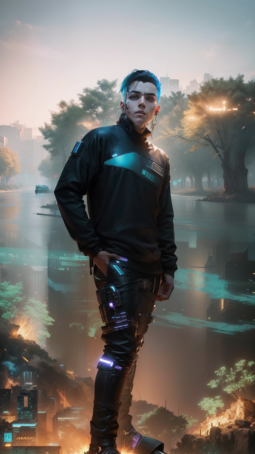 Change background cyberpunk handsome boy same face 8k, ultra realistic
