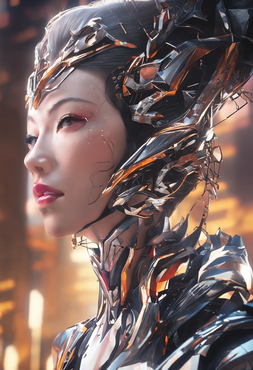 Black hair, wince, long eyelasher, Light smile, jeweled branch of hourai, Makeup, parted lip, Moles under eyes, shadowing, Cubist futurism, 8K, Super detail, ccurate, Best quality