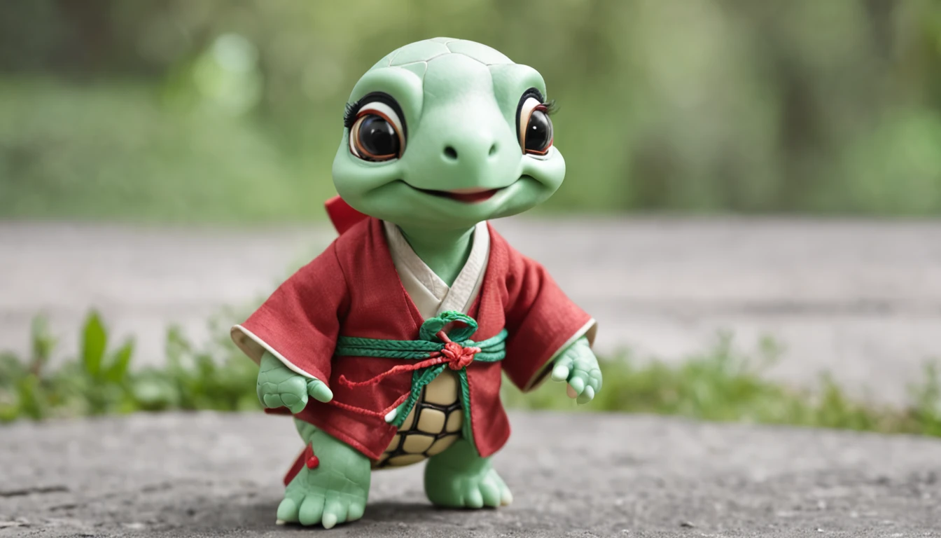 anthropomorphic turtle,Green background,simplebackground,solid color backdrop,Full body frontal photo,1 Cute Hanfu Panda Man,standing on your feet,full bodyesbian, Solo,frontage,facing away from audience, ssmile,Background bokeh,lightand shade contrast,tmasterpiece,flatillustration,minimal style,4K