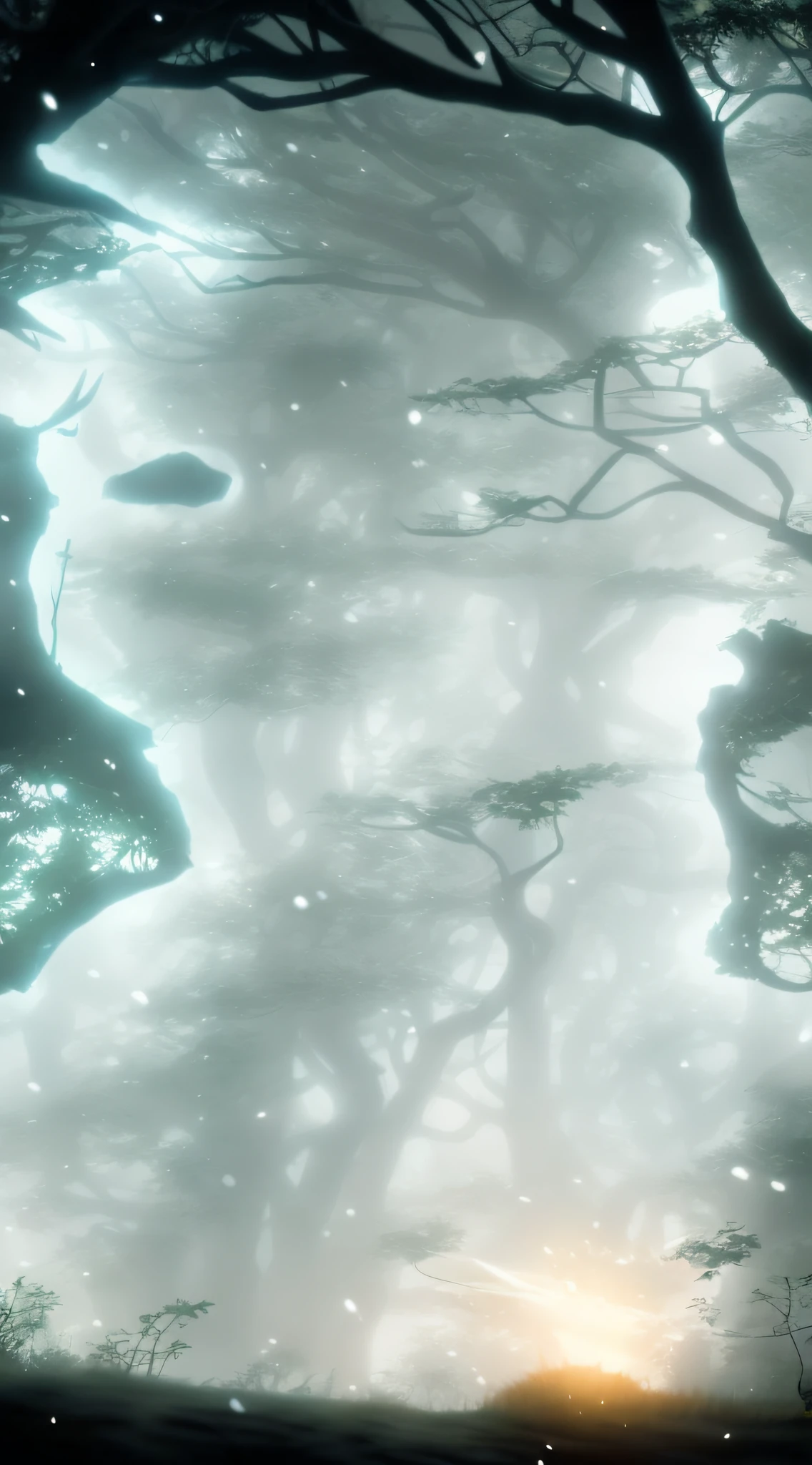 Magical forest，in style of hayao miyazaki，Glowing white deer，Impactful graphics，